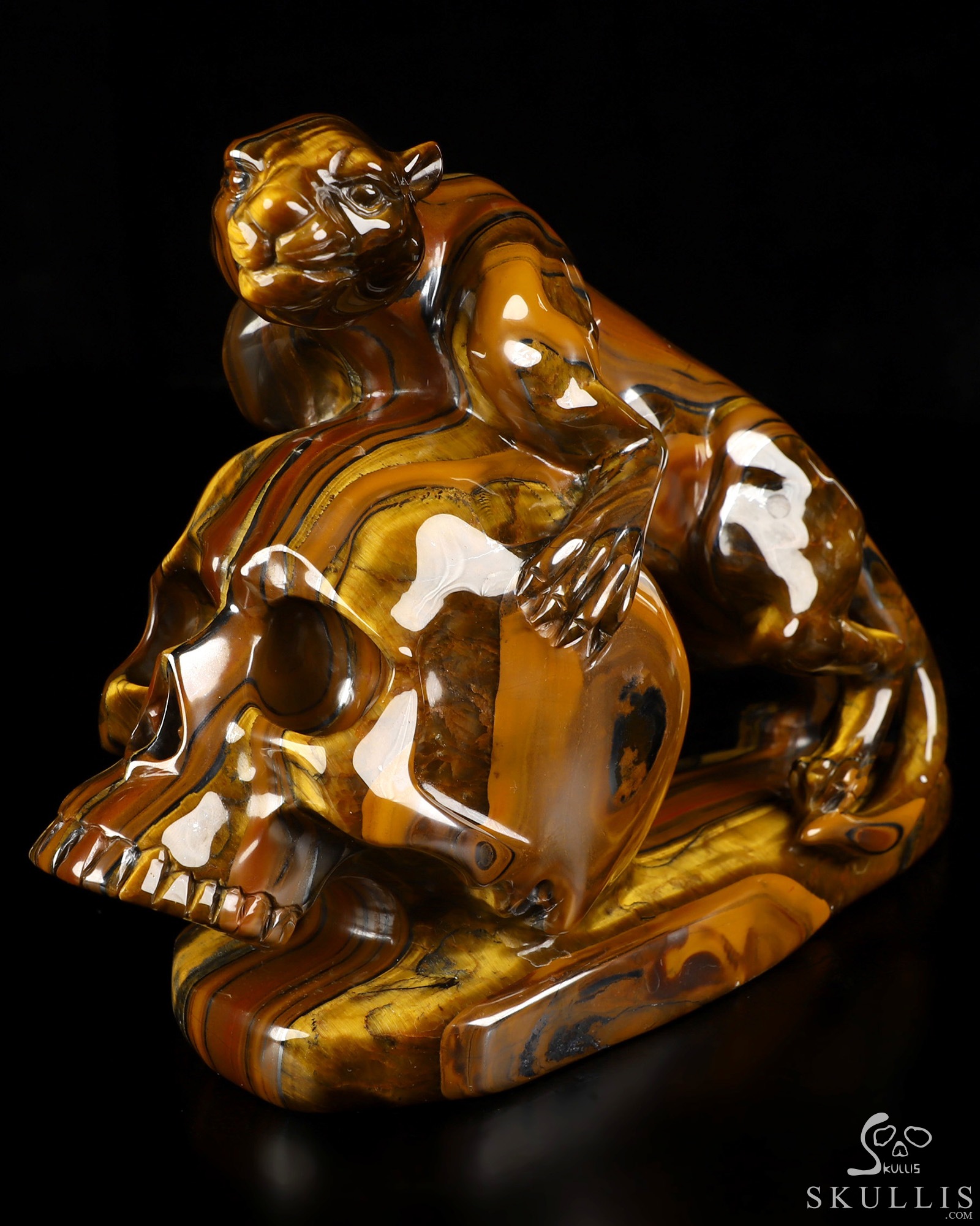 7.9" Tiger Iron Eye Hand Carved Crystal Skull and Leopard Fine Art Sculpture, Crystal Healing 7.9" Tiger Iron Eye Hand Carved Crystal Skull and Leopard Fine Art Sculpture, Crystal Healing