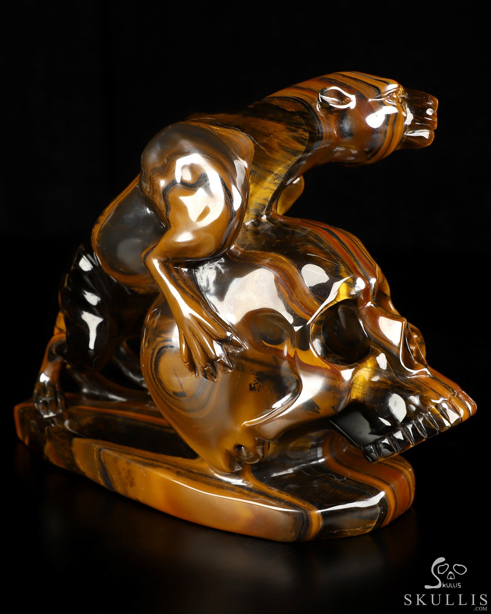 7.9" Tiger Iron Eye Hand Carved Crystal Skull and Leopard Fine Art Sculpture, Crystal Healing 7.9" Tiger Iron Eye Hand Carved Crystal Skull and Leopard Fine Art Sculpture, Crystal Healing
