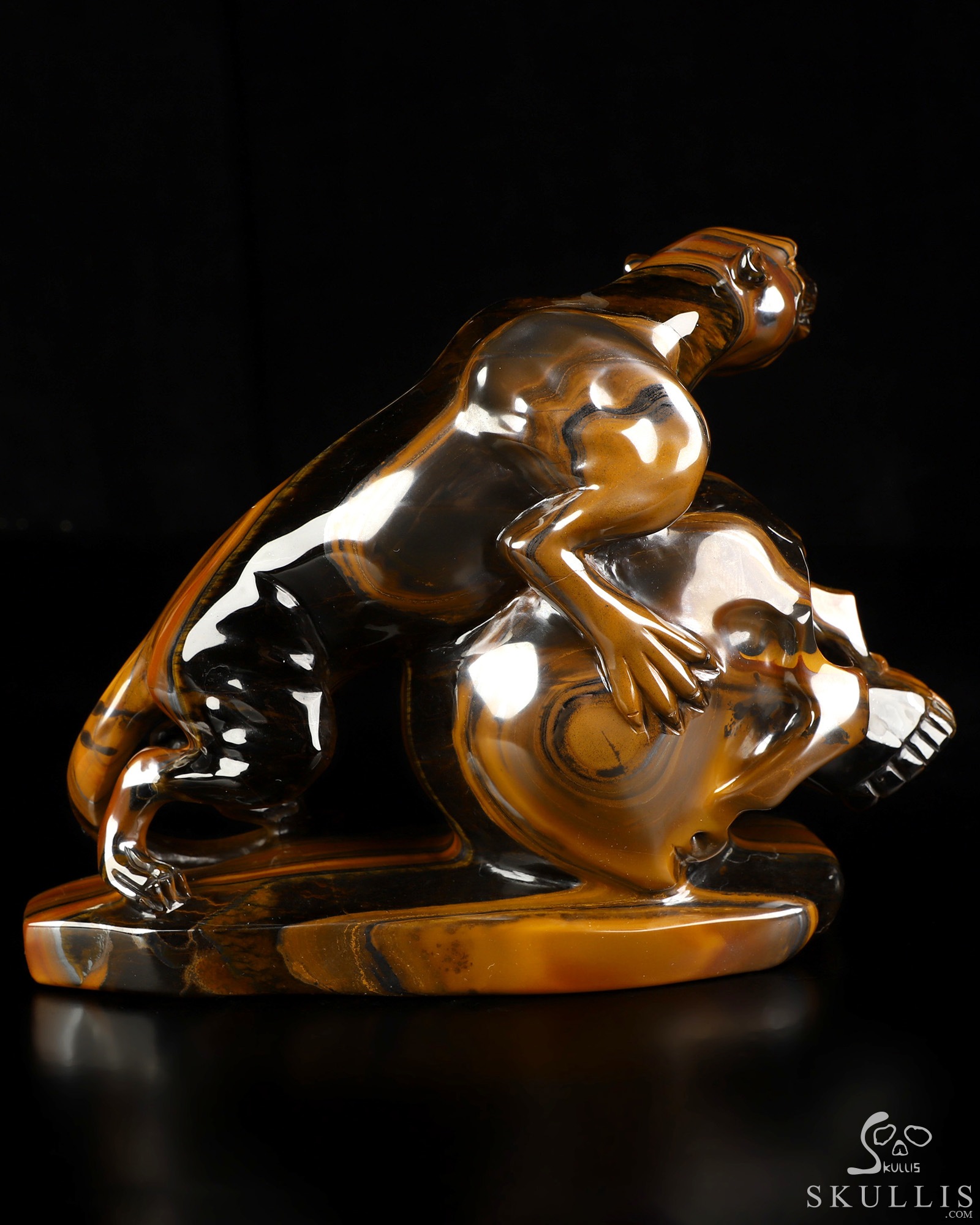 7.9" Tiger Iron Eye Hand Carved Crystal Skull and Leopard Fine Art Sculpture, Crystal Healing 7.9" Tiger Iron Eye Hand Carved Crystal Skull and Leopard Fine Art Sculpture, Crystal Healing