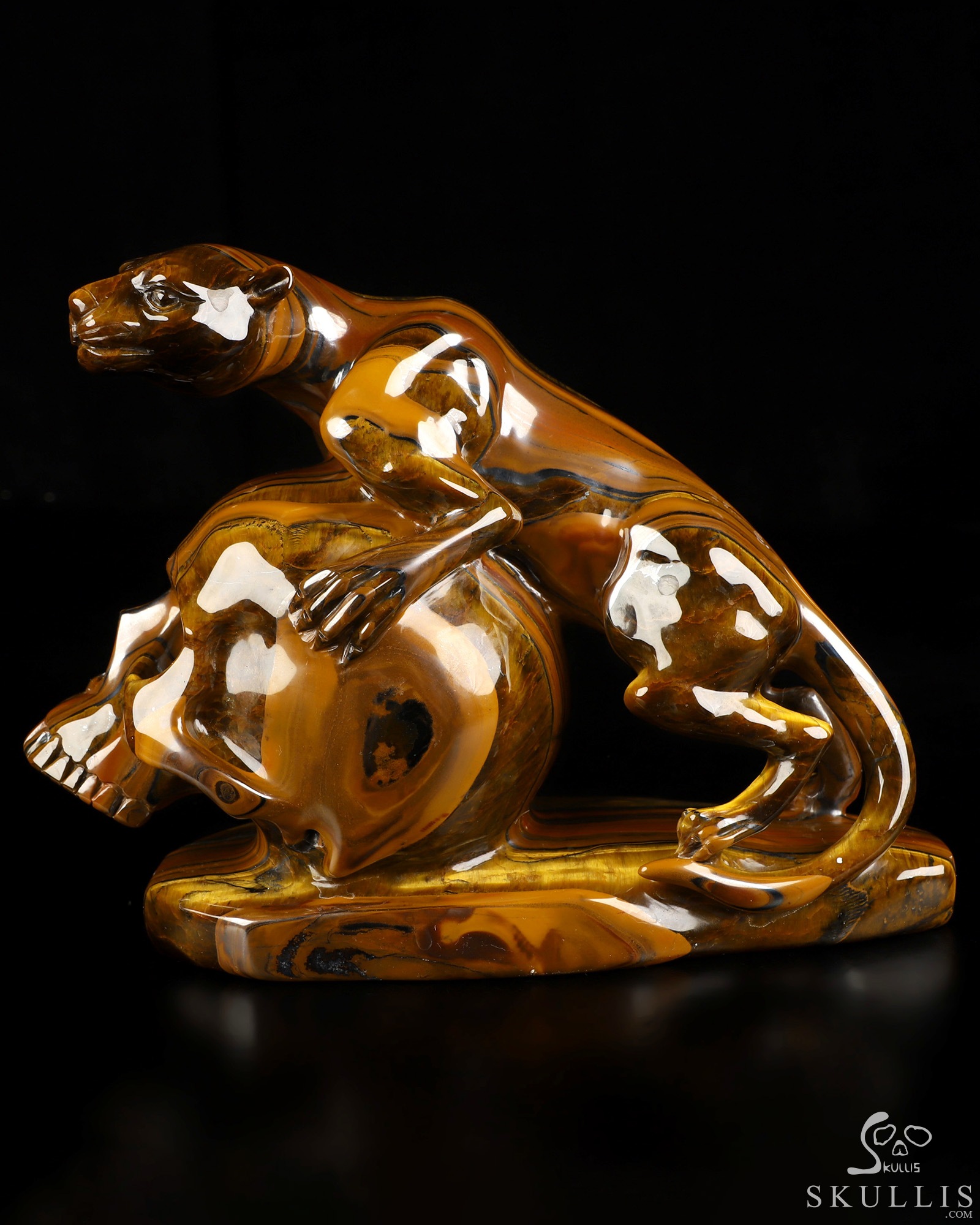 7.9" Tiger Iron Eye Hand Carved Crystal Skull and Leopard Fine Art Sculpture, Crystal Healing 7.9" Tiger Iron Eye Hand Carved Crystal Skull and Leopard Fine Art Sculpture, Crystal Healing