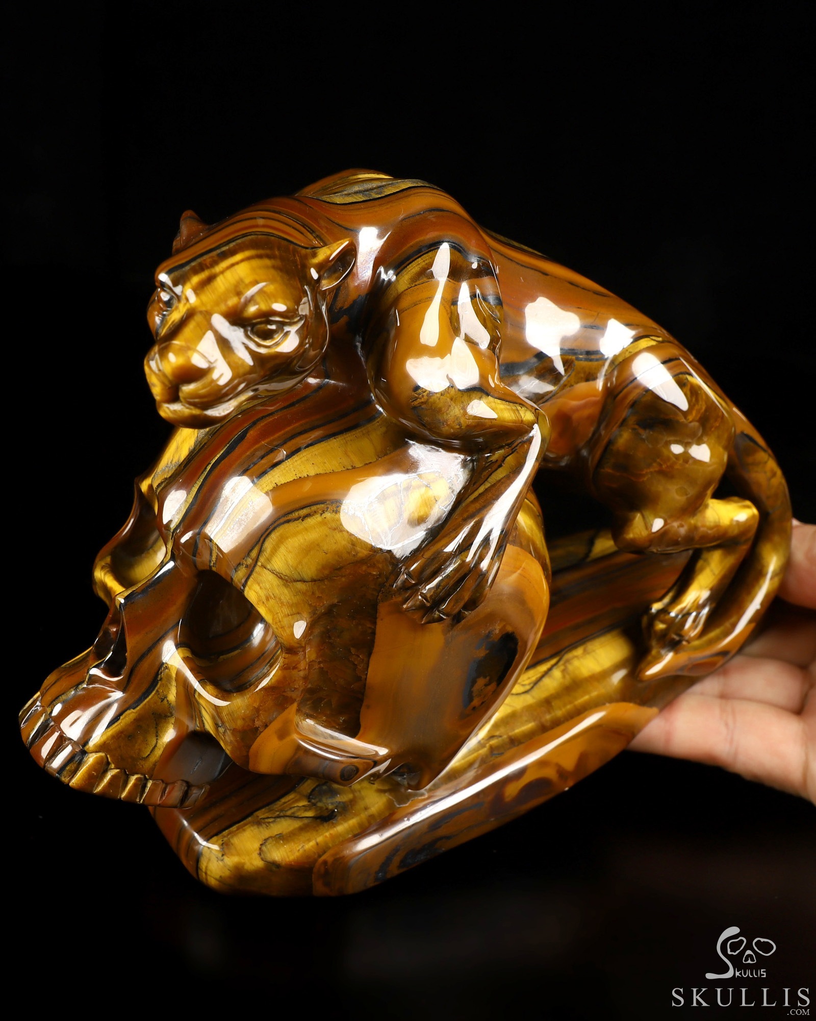 7.9" Tiger Iron Eye Hand Carved Crystal Skull and Leopard Fine Art Sculpture, Crystal Healing 7.9" Tiger Iron Eye Hand Carved Crystal Skull and Leopard Fine Art Sculpture, Crystal Healing
