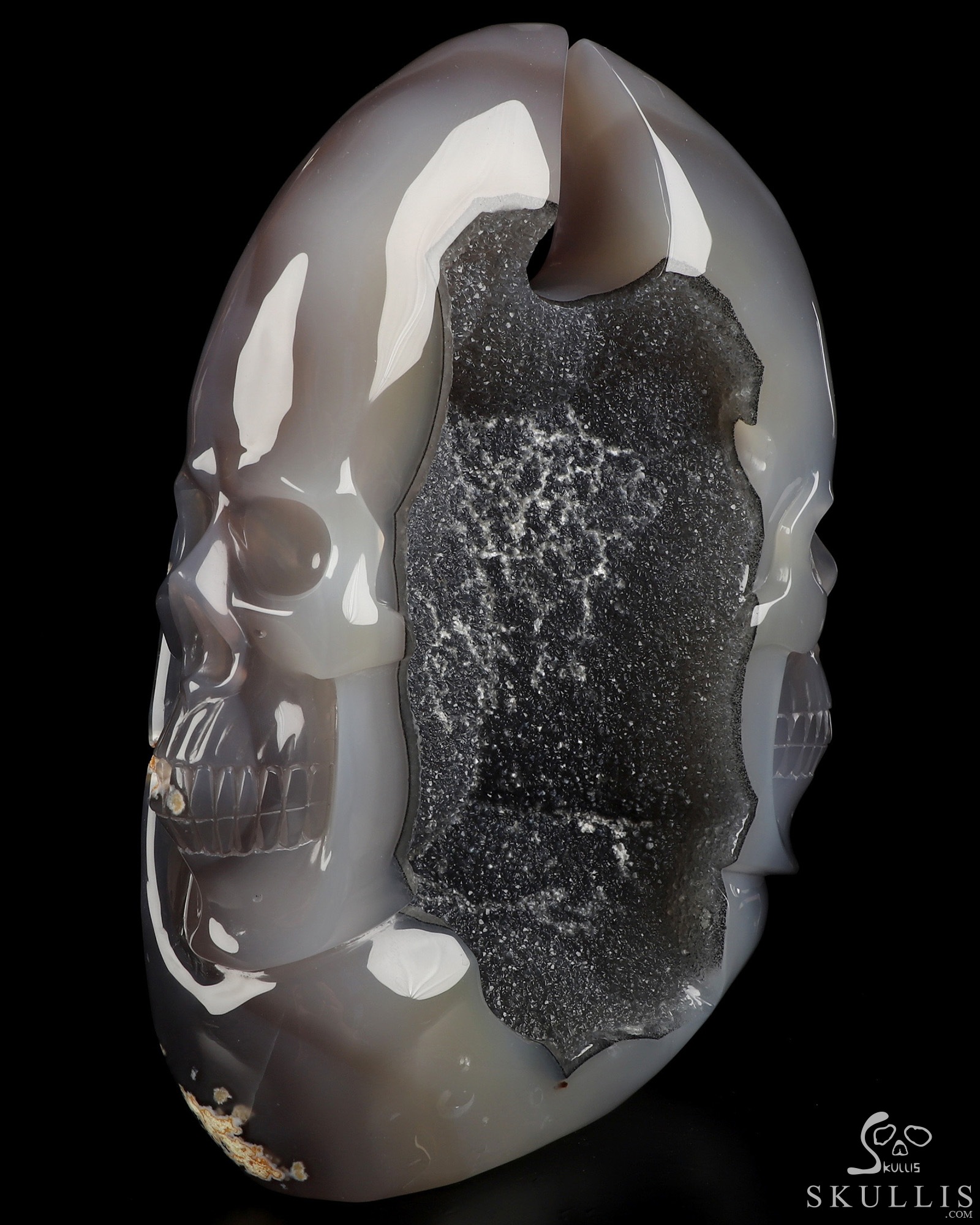 8.9" Agate Geode Hand Carved Double Crystal Skulls Fine Art Sculpture, Crystal Healing 8.9" Agate Geode Hand Carved Double Crystal Skulls Fine Art Sculpture, Crystal Healing