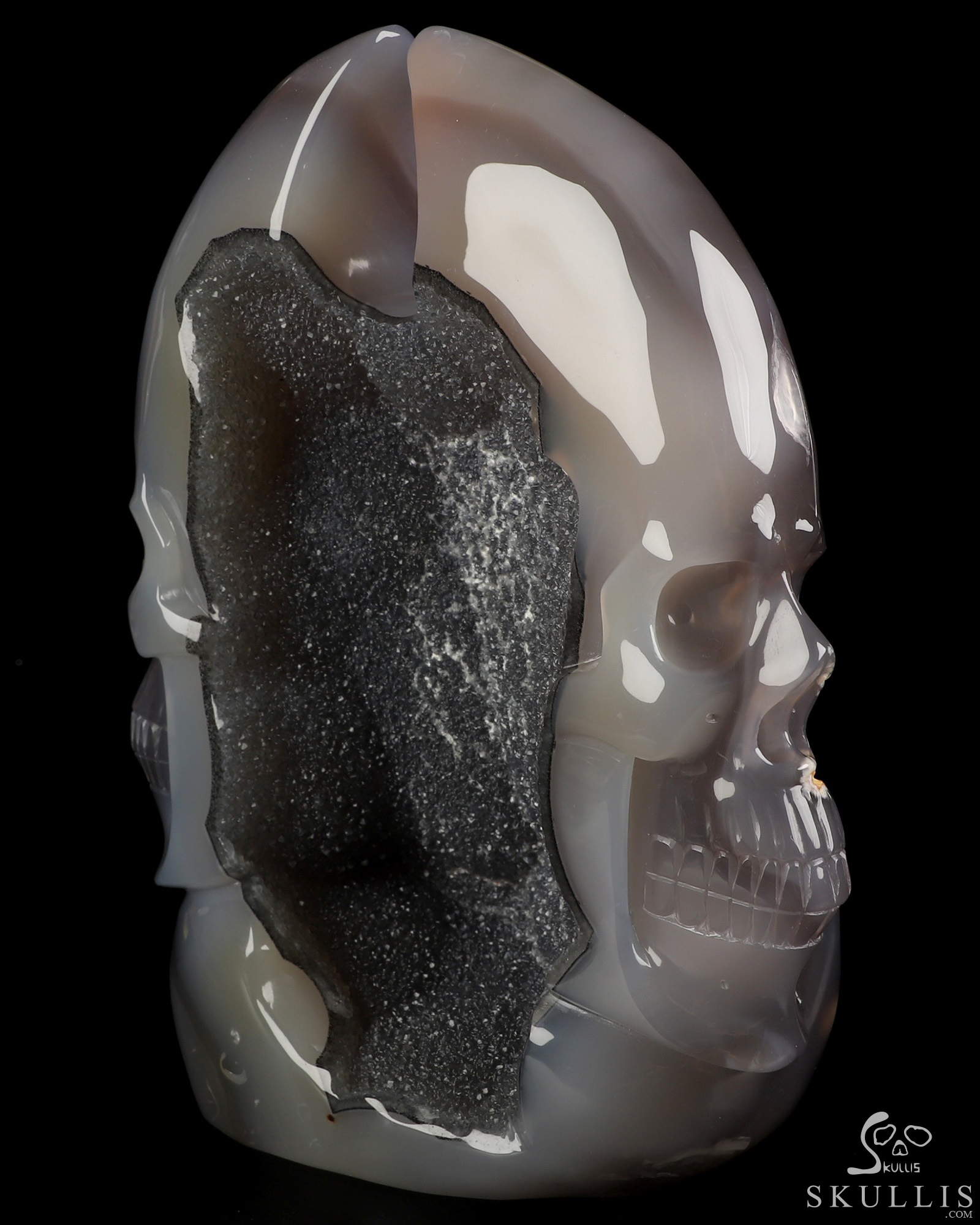8.9" Agate Geode Hand Carved Double Crystal Skulls Fine Art Sculpture, Crystal Healing 8.9" Agate Geode Hand Carved Double Crystal Skulls Fine Art Sculpture, Crystal Healing