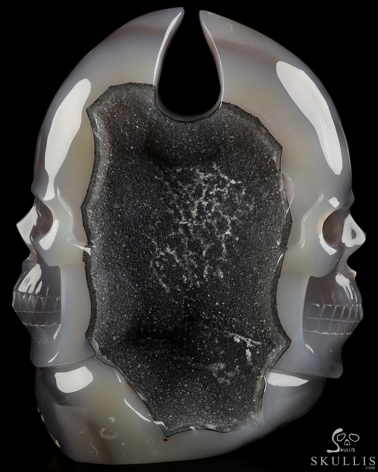 8.9" Agate Geode Hand Carved Double Crystal Skulls Fine Art Sculpture, Crystal Healing 8.9" Agate Geode Hand Carved Double Crystal Skulls Fine Art Sculpture, Crystal Healing
