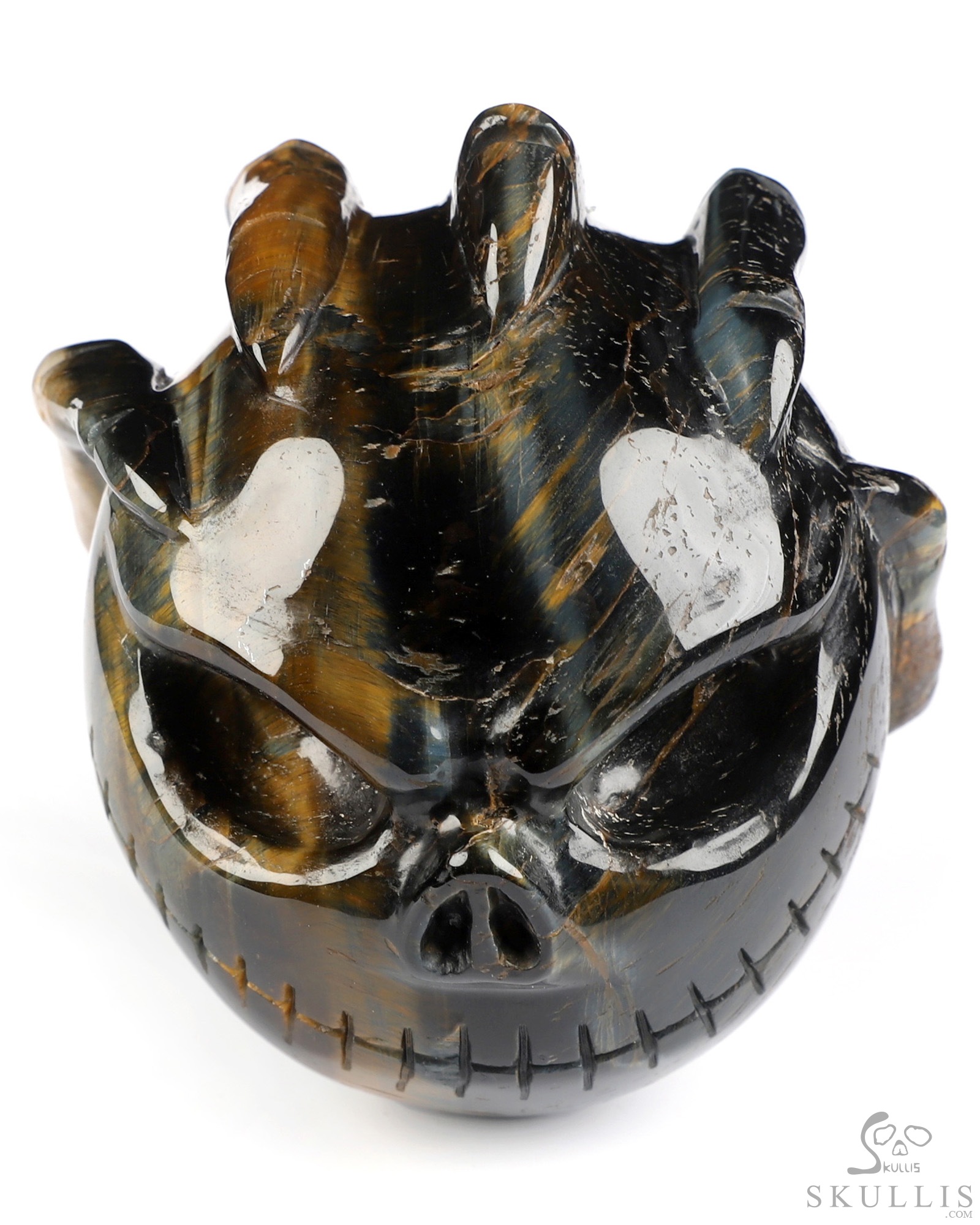 3.3" Blue & Gold Tiger's Eye Hand Carved Jack Crystal Skull Sculpture, Crystal Healing 3.3" Blue & Gold Tiger's Eye Hand Carved Jack Crystal Skull Sculpture, Crystal Healing
