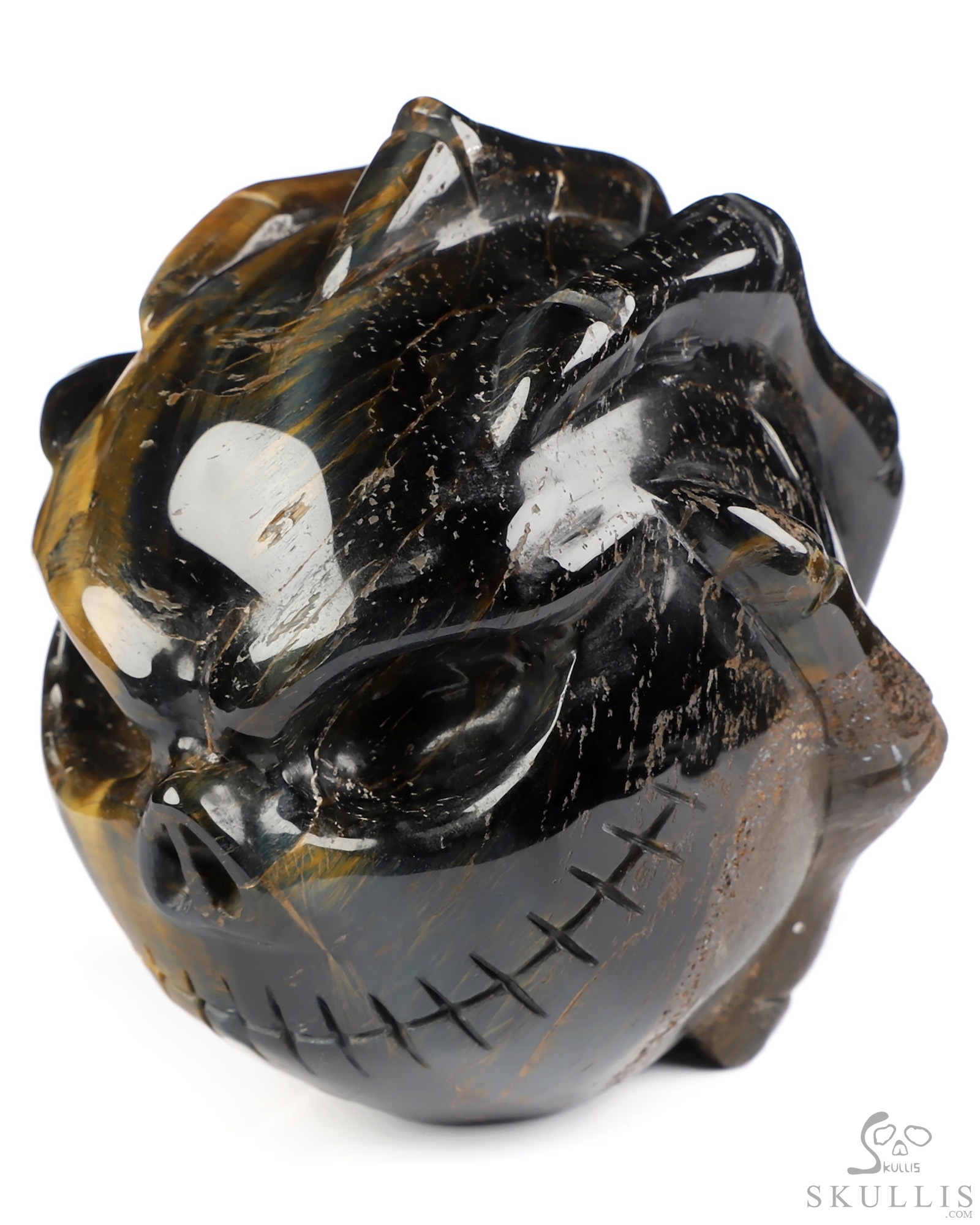 3.3" Blue & Gold Tiger's Eye Hand Carved Jack Crystal Skull Sculpture, Crystal Healing 3.3" Blue & Gold Tiger's Eye Hand Carved Jack Crystal Skull Sculpture, Crystal Healing