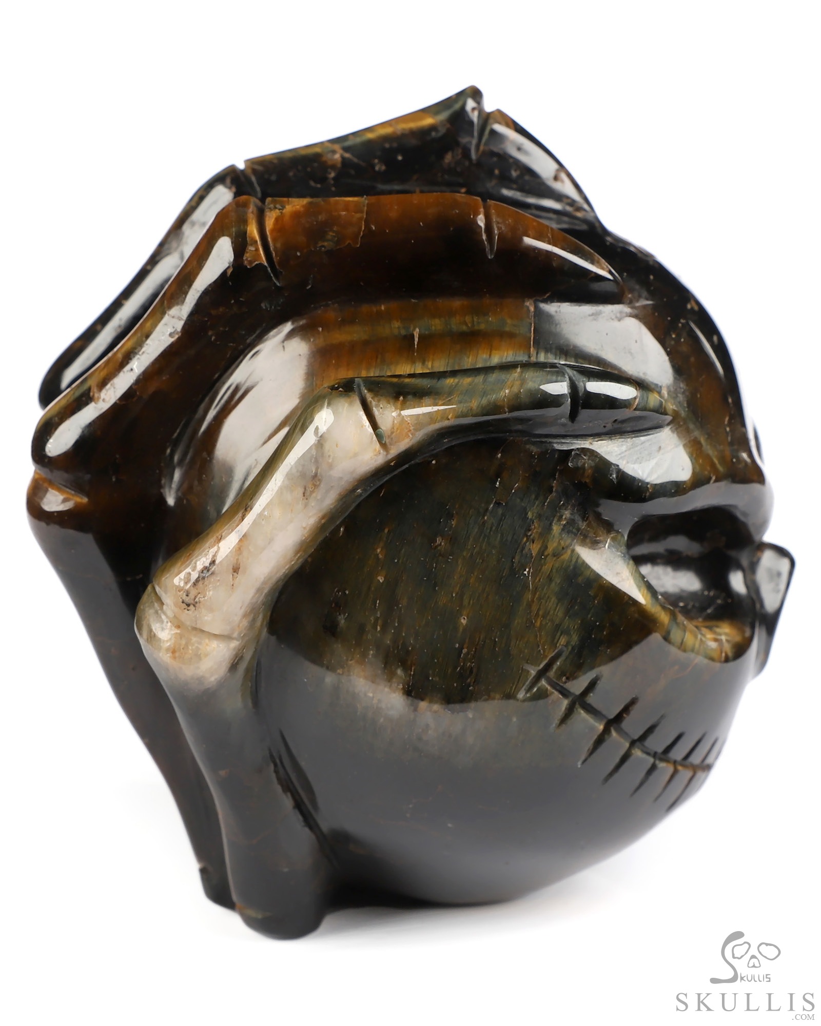 3.3" Blue & Gold Tiger's Eye Hand Carved Jack Crystal Skull Sculpture, Crystal Healing 3.3" Blue & Gold Tiger's Eye Hand Carved Jack Crystal Skull Sculpture, Crystal Healing