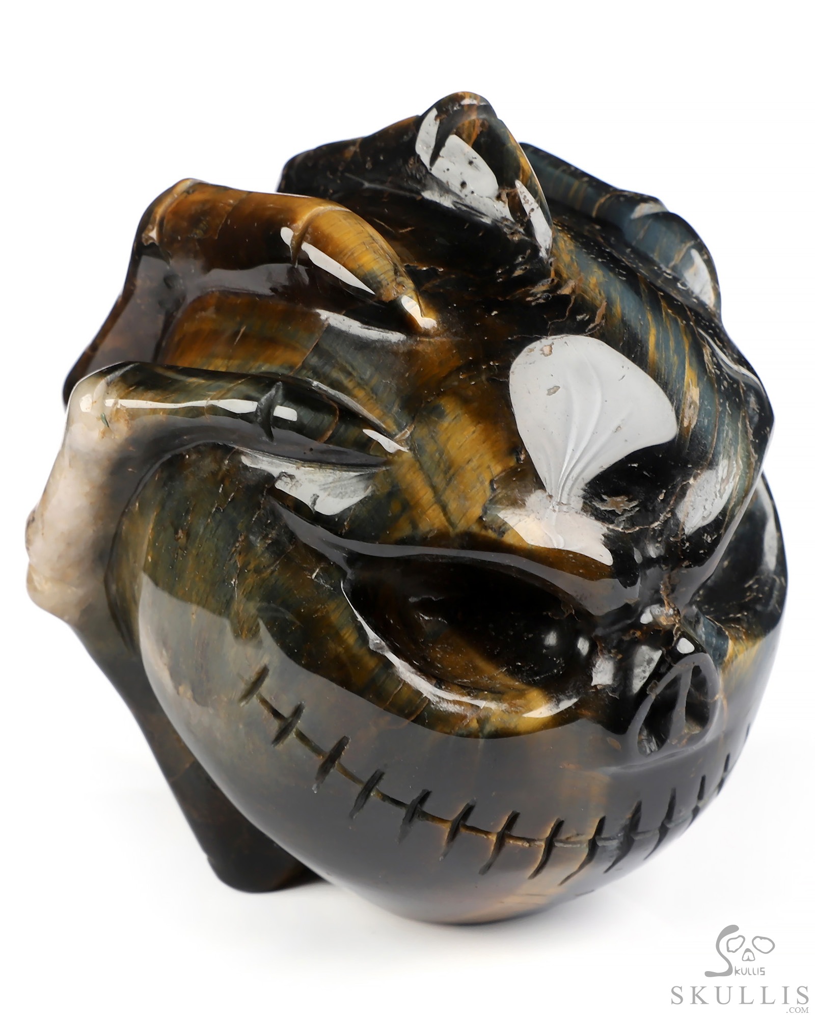3.3" Blue & Gold Tiger's Eye Hand Carved Jack Crystal Skull Sculpture, Crystal Healing 3.3" Blue & Gold Tiger's Eye Hand Carved Jack Crystal Skull Sculpture, Crystal Healing