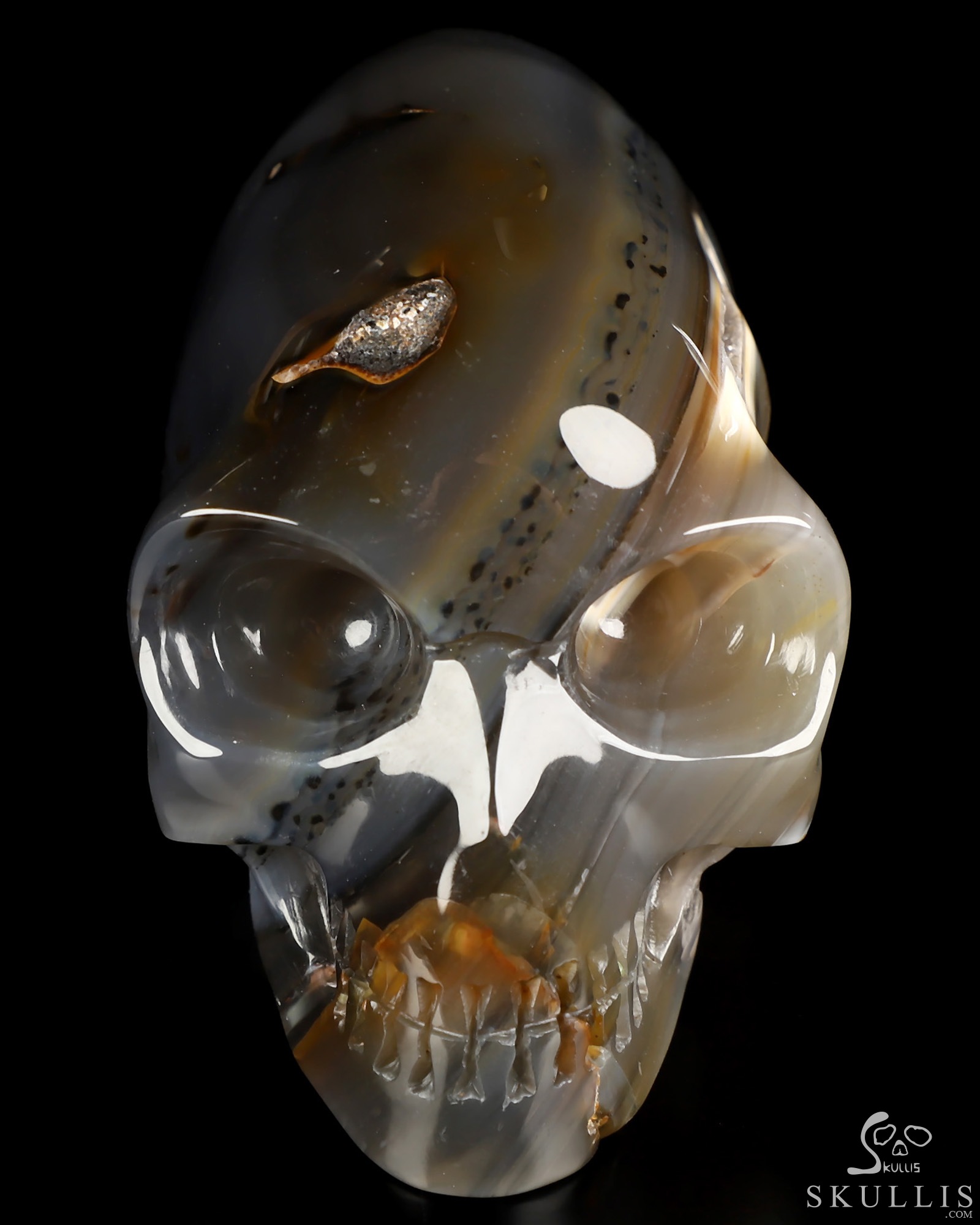 4.8" Premium Brazilian Agate Hand Carved Crystal Elongated Mayan Alien Skull Sculpture, Crystal Healing 4.8" Premium Brazilian Agate Hand Carved Crystal Elongated Mayan Alien Skull Sculpture, Crystal Healing