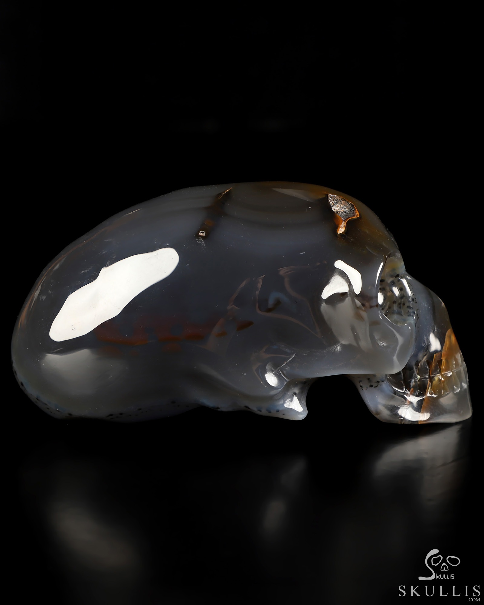4.8" Premium Brazilian Agate Hand Carved Crystal Elongated Mayan Alien Skull Sculpture, Crystal Healing 4.8" Premium Brazilian Agate Hand Carved Crystal Elongated Mayan Alien Skull Sculpture, Crystal Healing