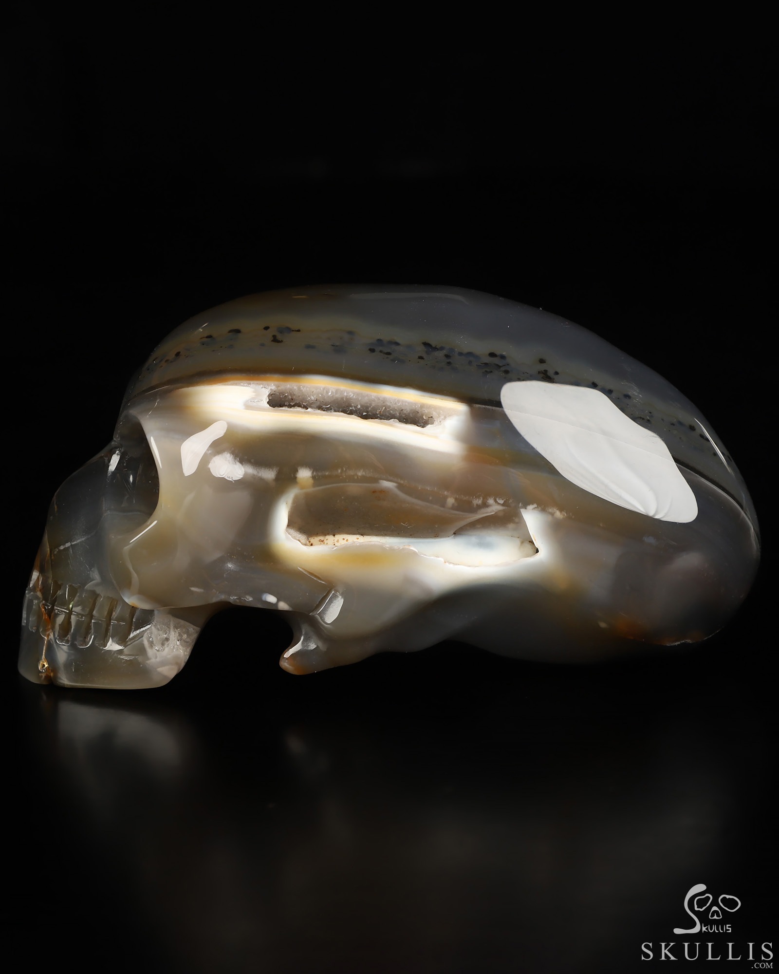 4.8" Premium Brazilian Agate Hand Carved Crystal Elongated Mayan Alien Skull Sculpture, Crystal Healing 4.8" Premium Brazilian Agate Hand Carved Crystal Elongated Mayan Alien Skull Sculpture, Crystal Healing