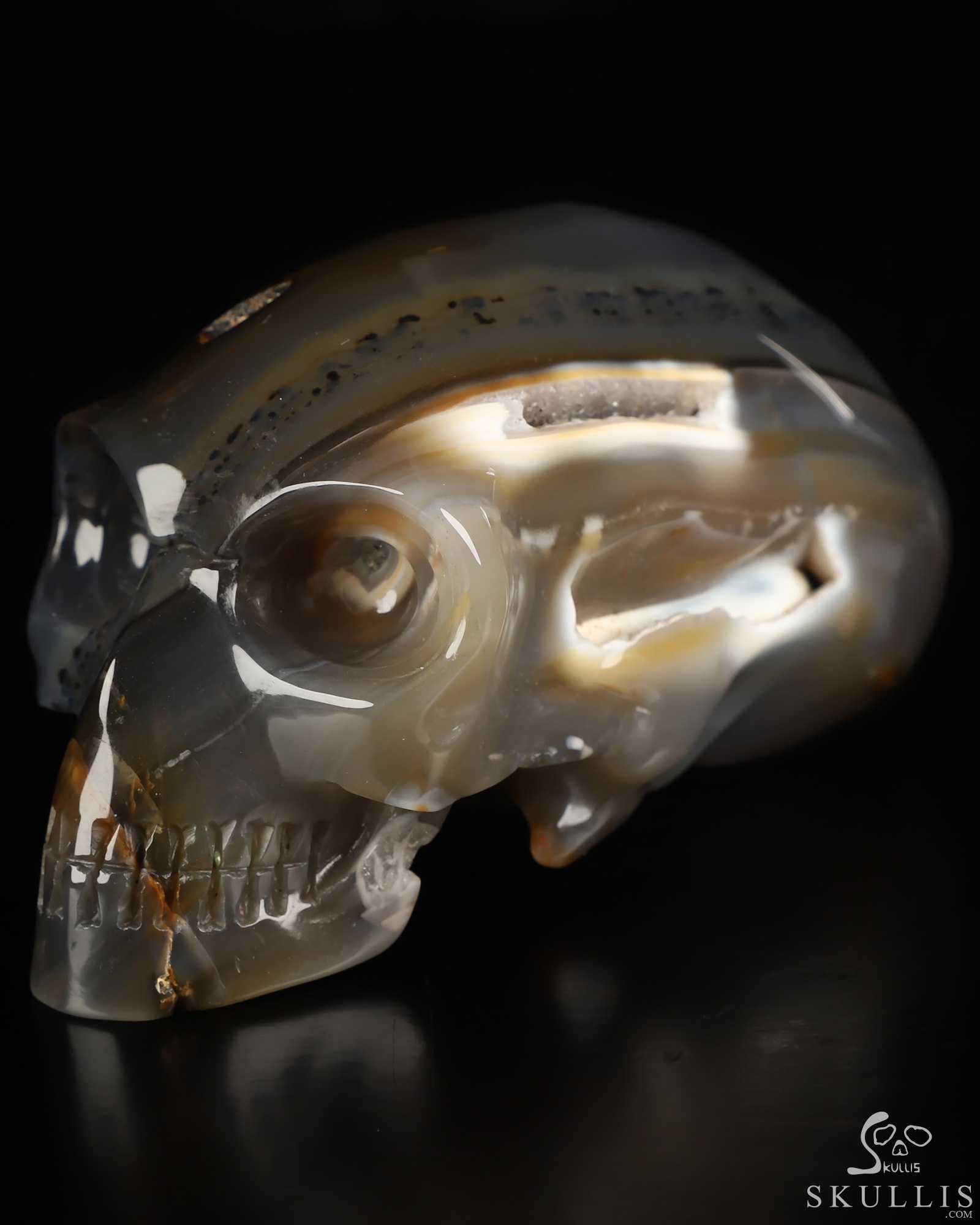 4.8" Premium Brazilian Agate Hand Carved Crystal Elongated Mayan Alien Skull Sculpture, Crystal Healing 4.8" Premium Brazilian Agate Hand Carved Crystal Elongated Mayan Alien Skull Sculpture, Crystal Healing