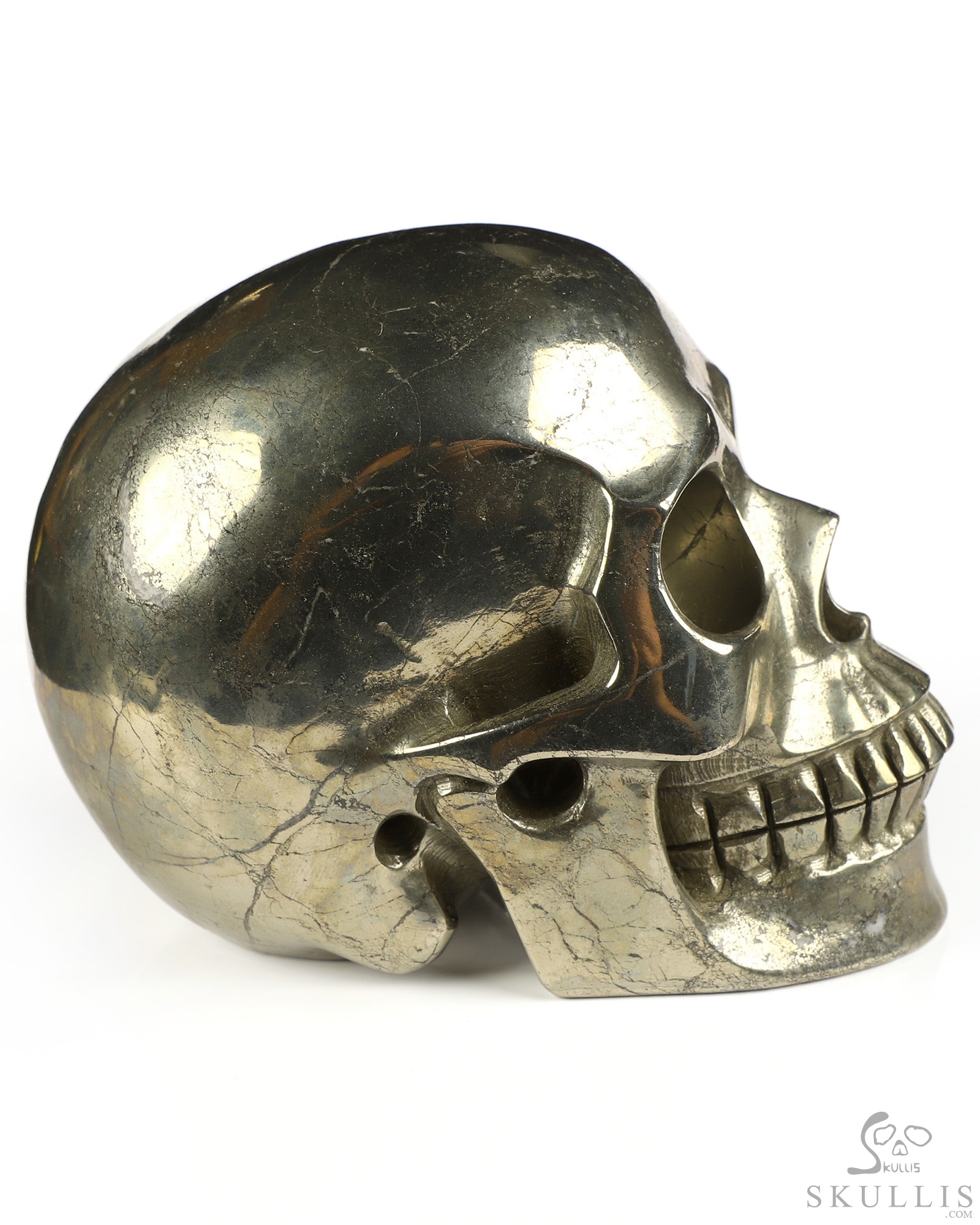4.9" Pyrite Hand Carved Crystal Skull, Realistic, Crystal Healing 4.9" Pyrite Hand Carved Crystal Skull, Realistic, Crystal Healing