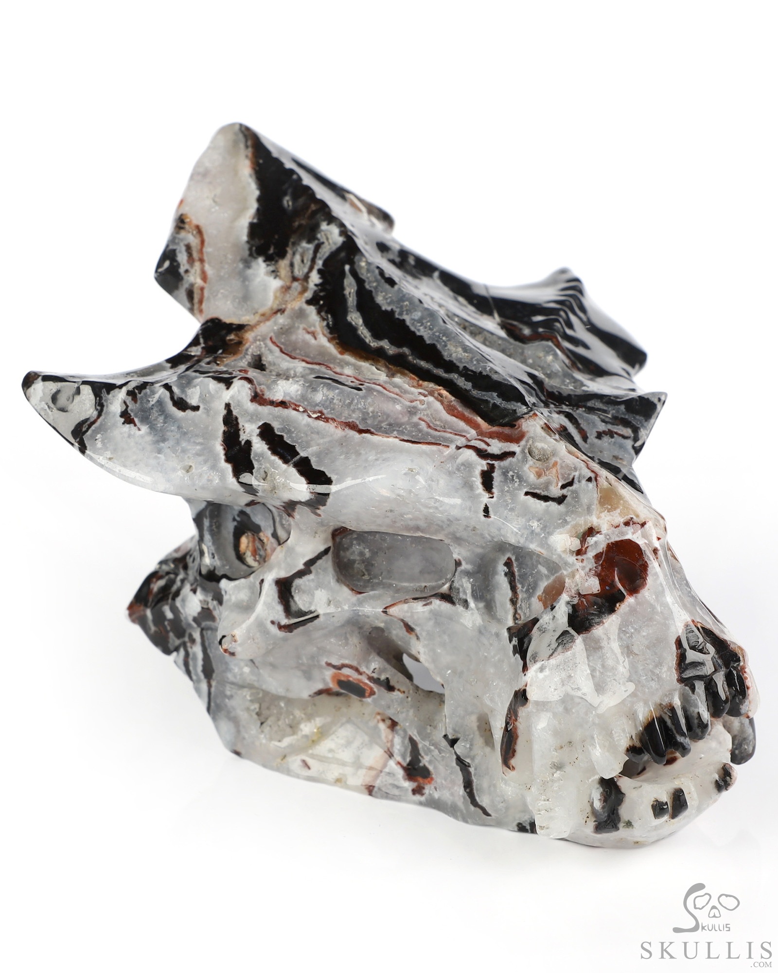 4.5" Black Zebra Agate Hand Carved Pterodactyl Crystal Skull Fine Art Sculpture, Crystal Healing 4.5" Black Zebra Agate Hand Carved Pterodactyl Crystal Skull Fine Art Sculpture, Crystal Healing