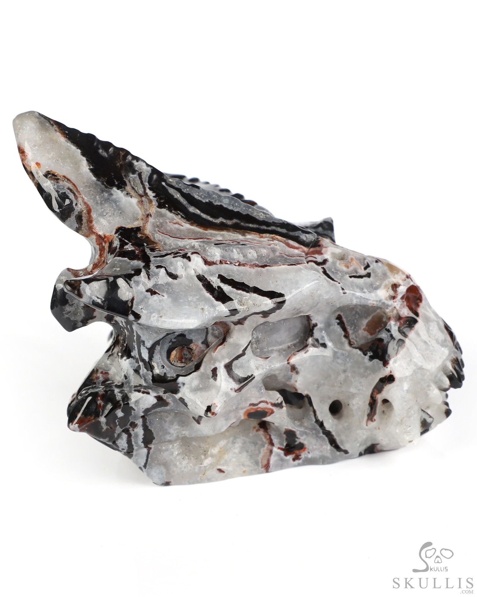4.5" Black Zebra Agate Hand Carved Pterodactyl Crystal Skull Fine Art Sculpture, Crystal Healing 4.5" Black Zebra Agate Hand Carved Pterodactyl Crystal Skull Fine Art Sculpture, Crystal Healing