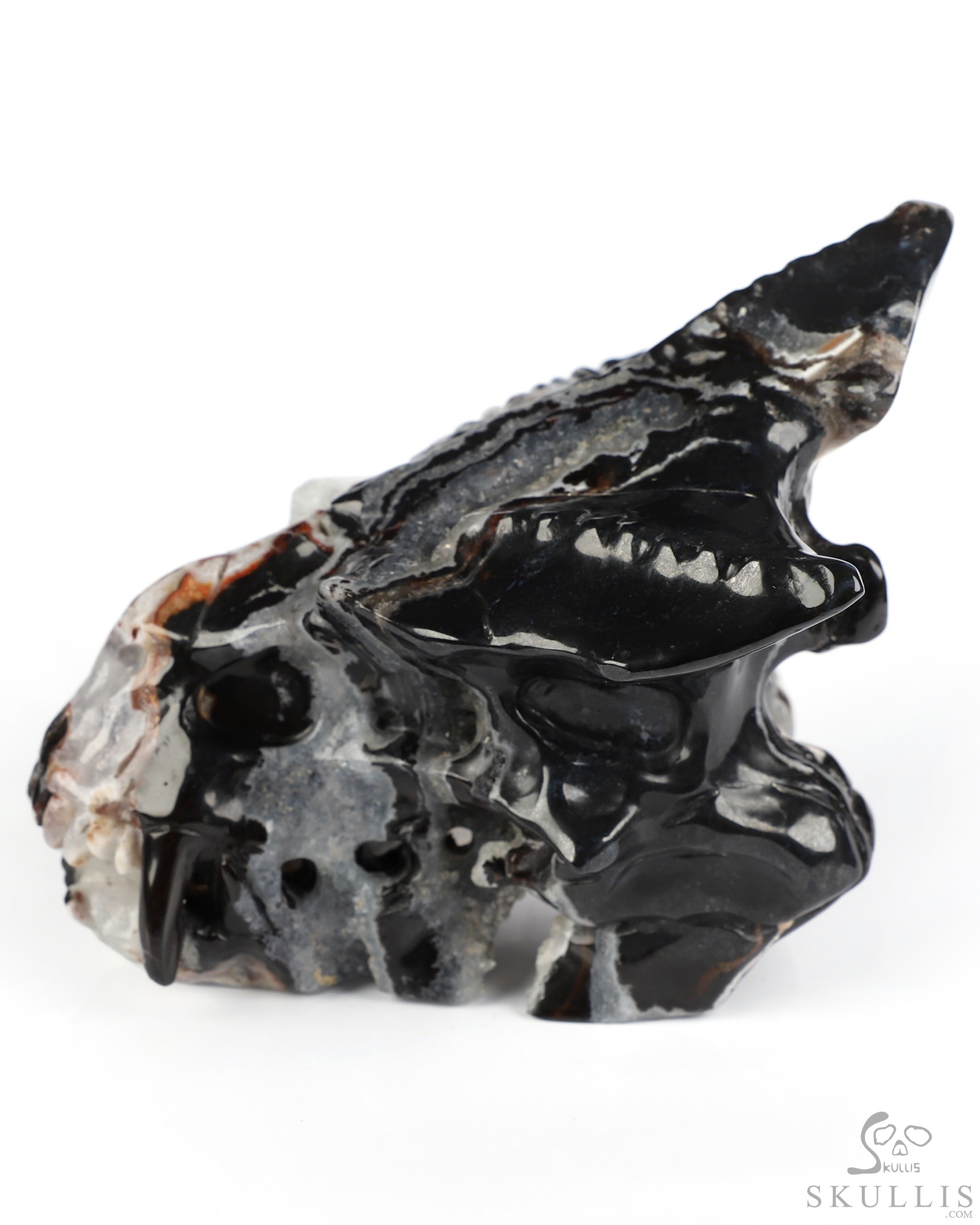 4.5" Black Zebra Agate Hand Carved Pterodactyl Crystal Skull Fine Art Sculpture, Crystal Healing 4.5" Black Zebra Agate Hand Carved Pterodactyl Crystal Skull Fine Art Sculpture, Crystal Healing