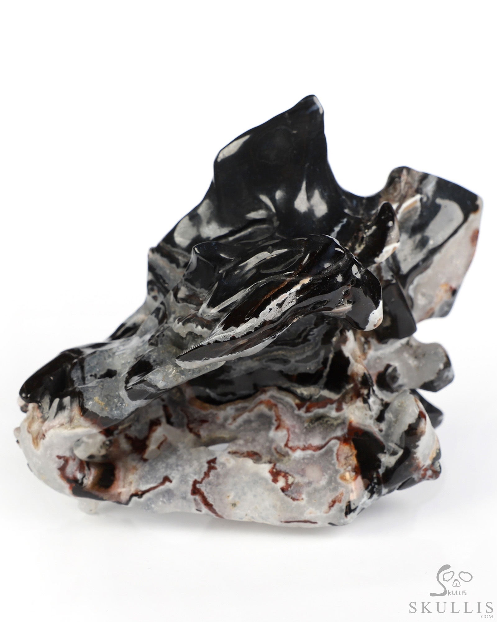 4.5" Black Zebra Agate Hand Carved Pterodactyl Crystal Skull Fine Art Sculpture, Crystal Healing 4.5" Black Zebra Agate Hand Carved Pterodactyl Crystal Skull Fine Art Sculpture, Crystal Healing