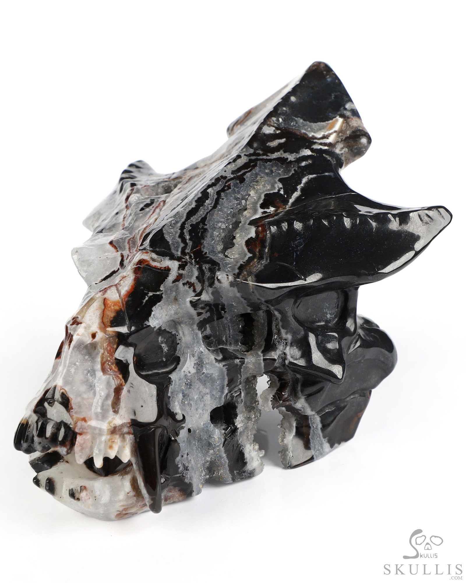 4.5" Black Zebra Agate Hand Carved Pterodactyl Crystal Skull Fine Art Sculpture, Crystal Healing 4.5" Black Zebra Agate Hand Carved Pterodactyl Crystal Skull Fine Art Sculpture, Crystal Healing