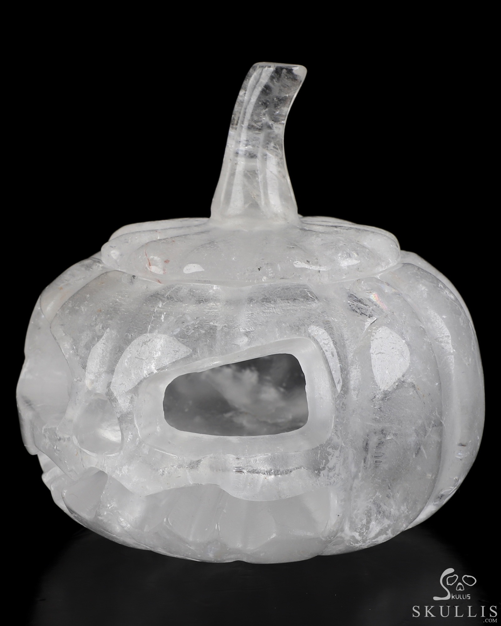 4.3" Quartz Rock Crystal Hand Carved Hollow Jack-O'-Lantern Pumpkin Crystal Skull Sculpture, Crystal Healing 4.3" Quartz Rock Crystal Hand Carved Hollow Jack-O'-Lantern Pumpkin Crystal Skull Sculpture, Crystal Healing