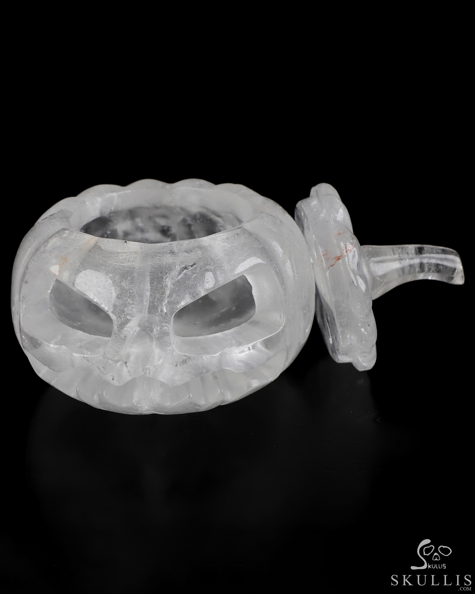 4.3" Quartz Rock Crystal Hand Carved Hollow Jack-O'-Lantern Pumpkin Crystal Skull Sculpture, Crystal Healing 4.3" Quartz Rock Crystal Hand Carved Hollow Jack-O'-Lantern Pumpkin Crystal Skull Sculpture, Crystal Healing