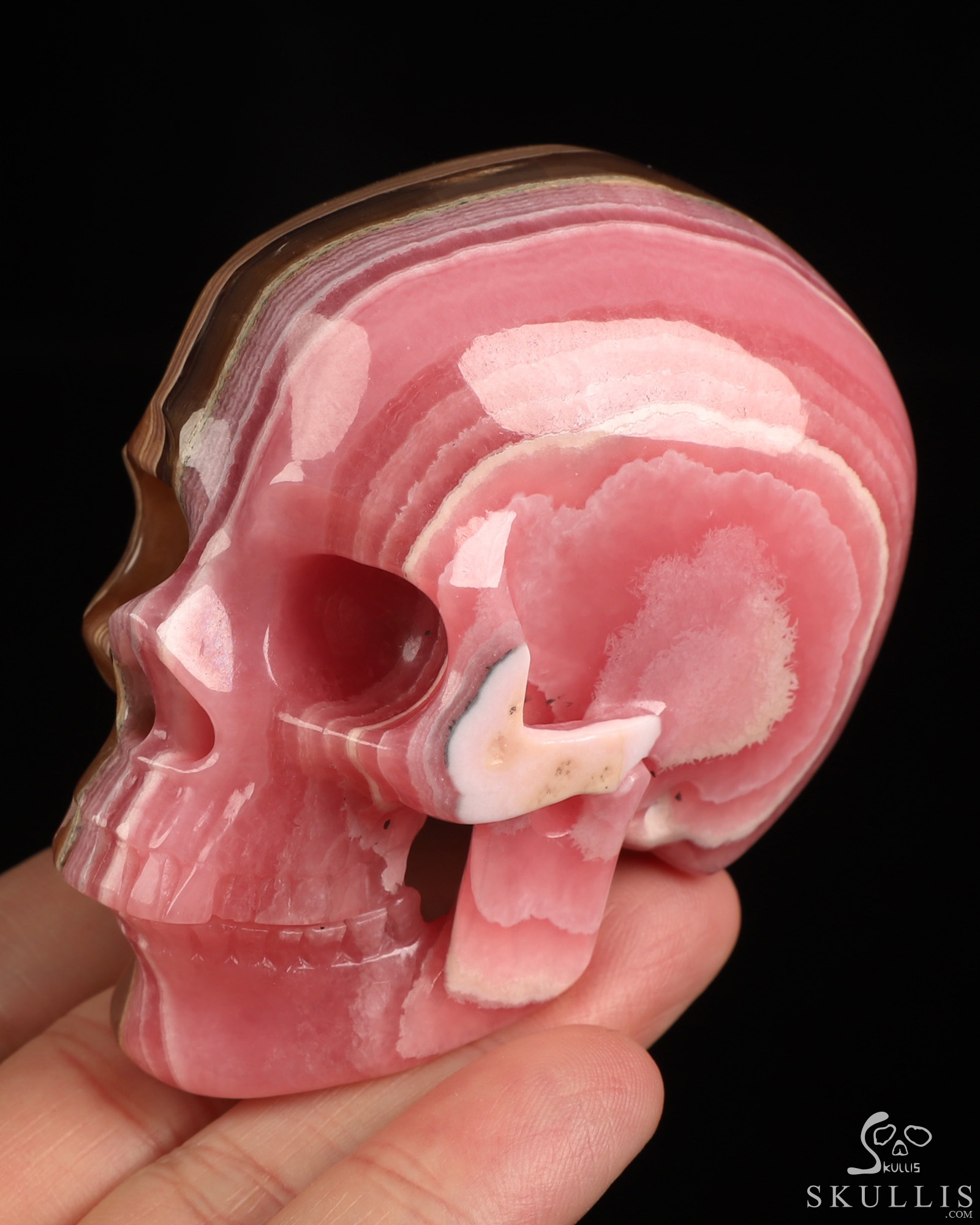 3.0" Rhodochrosite Hand Carved Crystal Skull, Super Realistic, Crystal Healing 3.0" Rhodochrosite Hand Carved Crystal Skull, Super Realistic, Crystal Healing