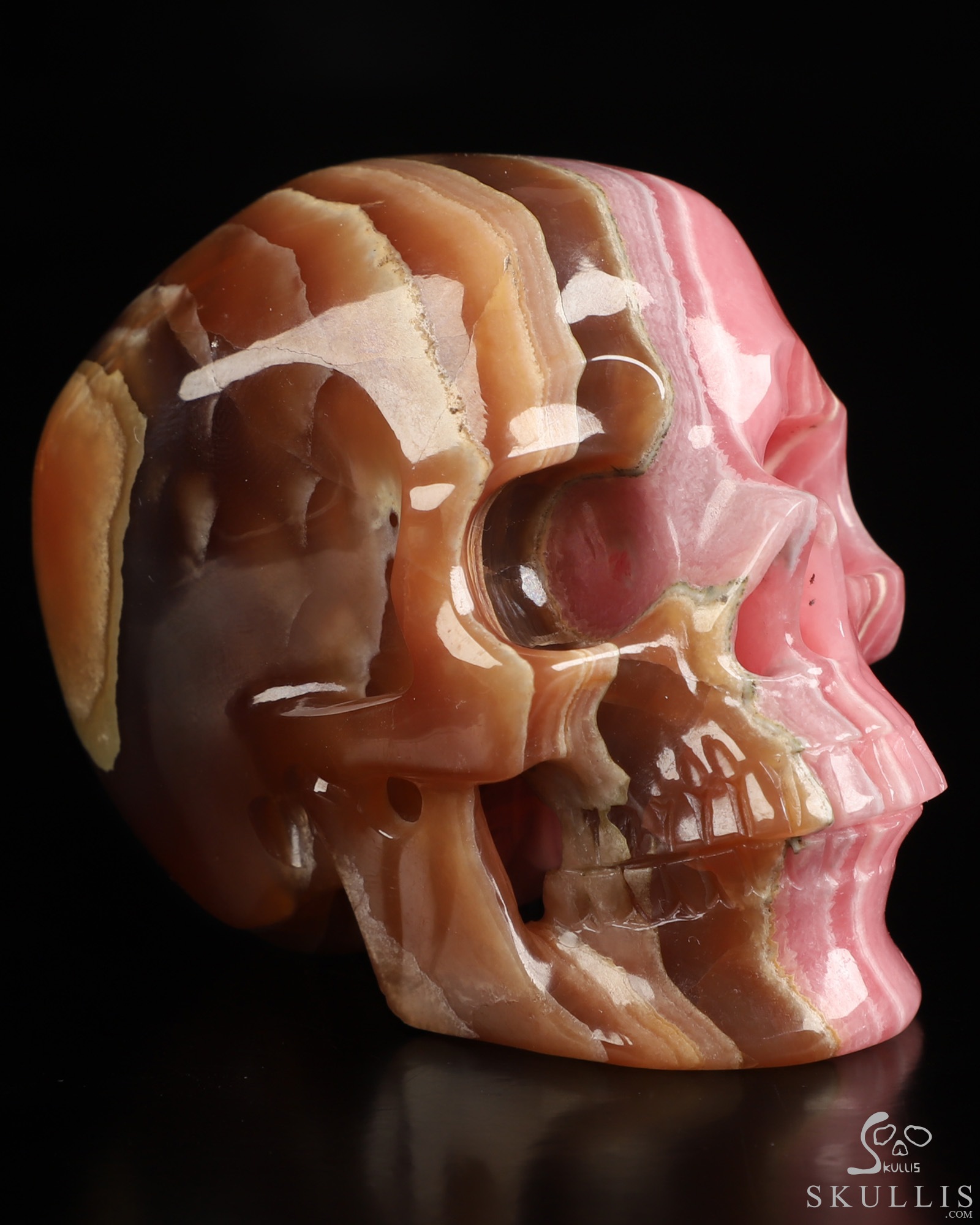 3.0" Rhodochrosite Hand Carved Crystal Skull, Super Realistic, Crystal Healing 3.0" Rhodochrosite Hand Carved Crystal Skull, Super Realistic, Crystal Healing