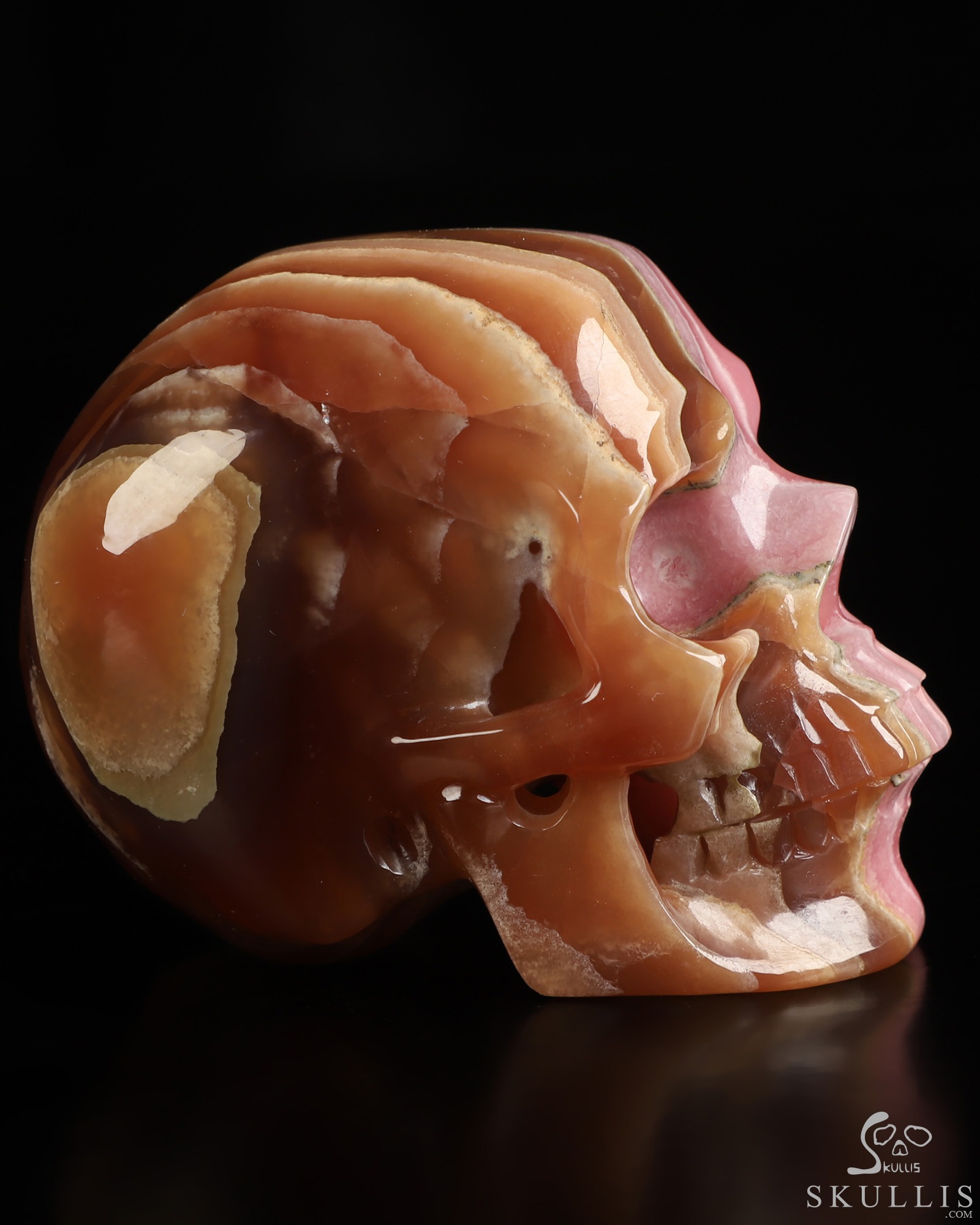 3.0" Rhodochrosite Hand Carved Crystal Skull, Super Realistic, Crystal Healing 3.0" Rhodochrosite Hand Carved Crystal Skull, Super Realistic, Crystal Healing