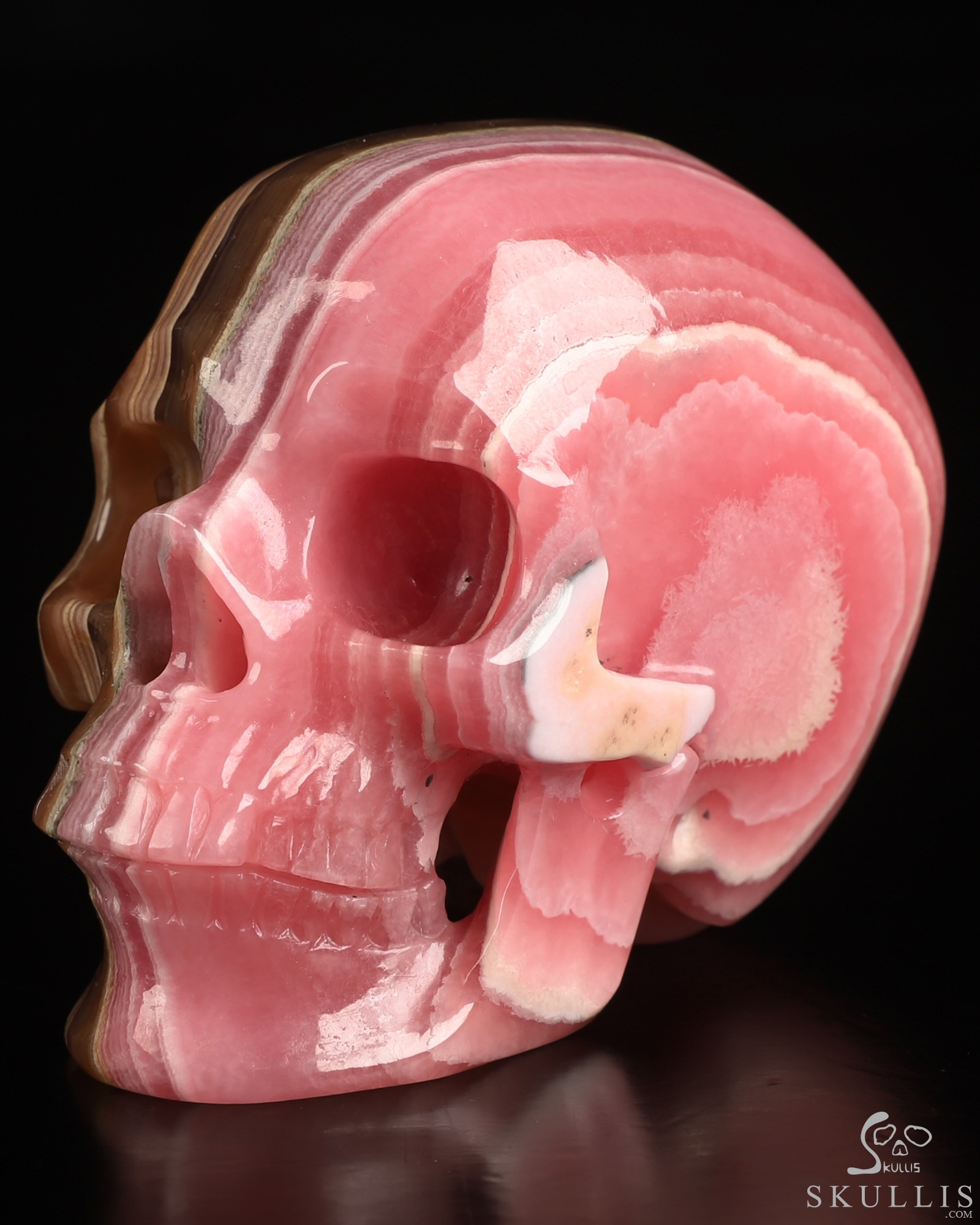 3.0" Rhodochrosite Hand Carved Crystal Skull, Super Realistic, Crystal Healing 3.0" Rhodochrosite Hand Carved Crystal Skull, Super Realistic, Crystal Healing
