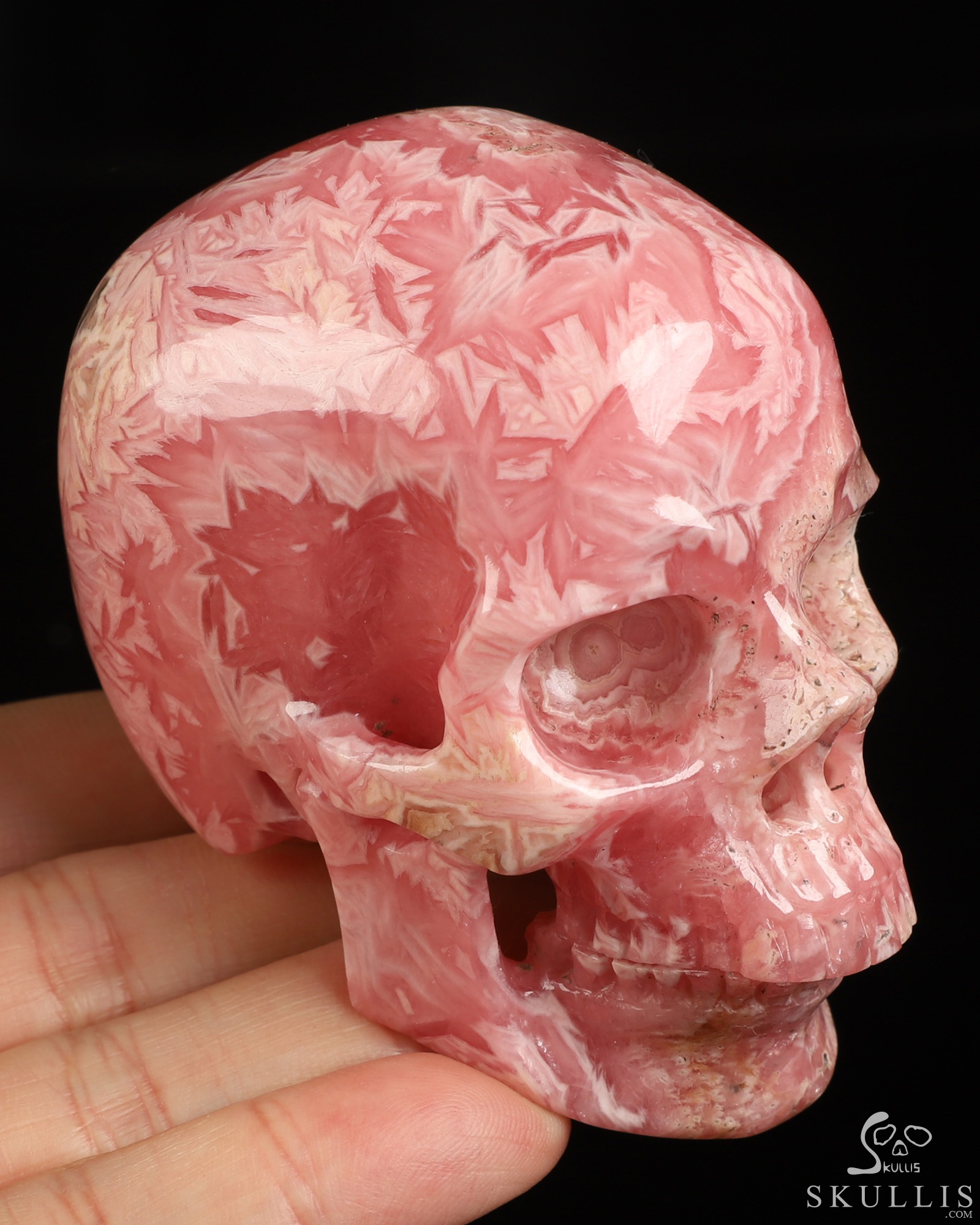 3.1" Rhodochrosite Hand Carved Crystal Skull, Super Realistic, Crystal Healing 3.1" Rhodochrosite Hand Carved Crystal Skull, Super Realistic, Crystal Healing