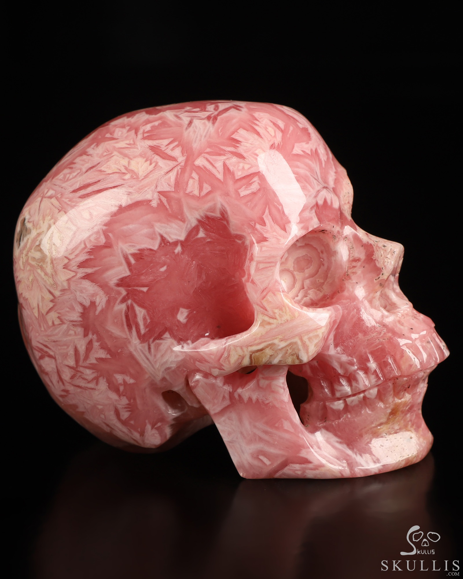 3.1" Rhodochrosite Hand Carved Crystal Skull, Super Realistic, Crystal Healing 3.1" Rhodochrosite Hand Carved Crystal Skull, Super Realistic, Crystal Healing