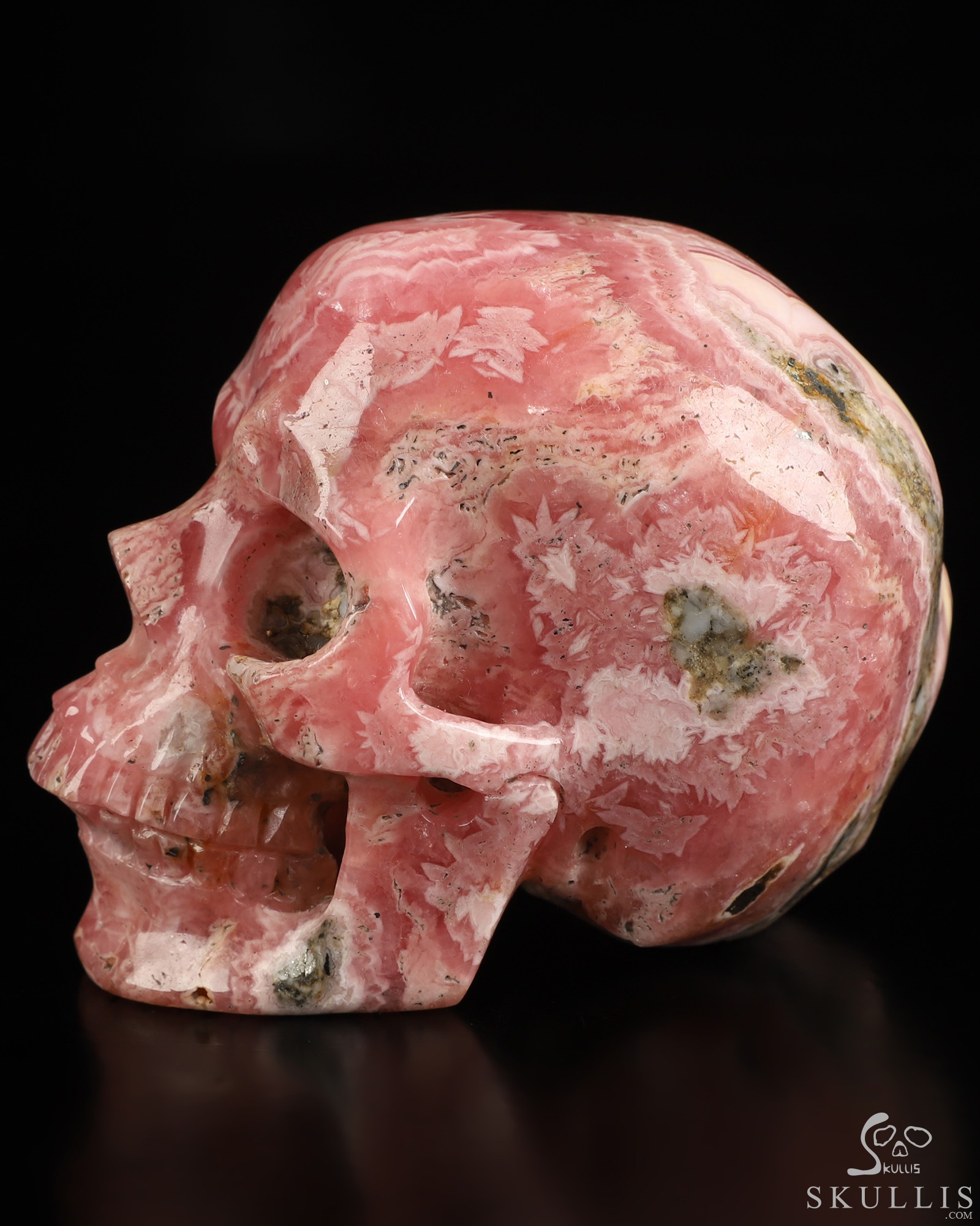 3.1" Rhodochrosite Hand Carved Crystal Skull, Super Realistic, Crystal Healing 3.1" Rhodochrosite Hand Carved Crystal Skull, Super Realistic, Crystal Healing