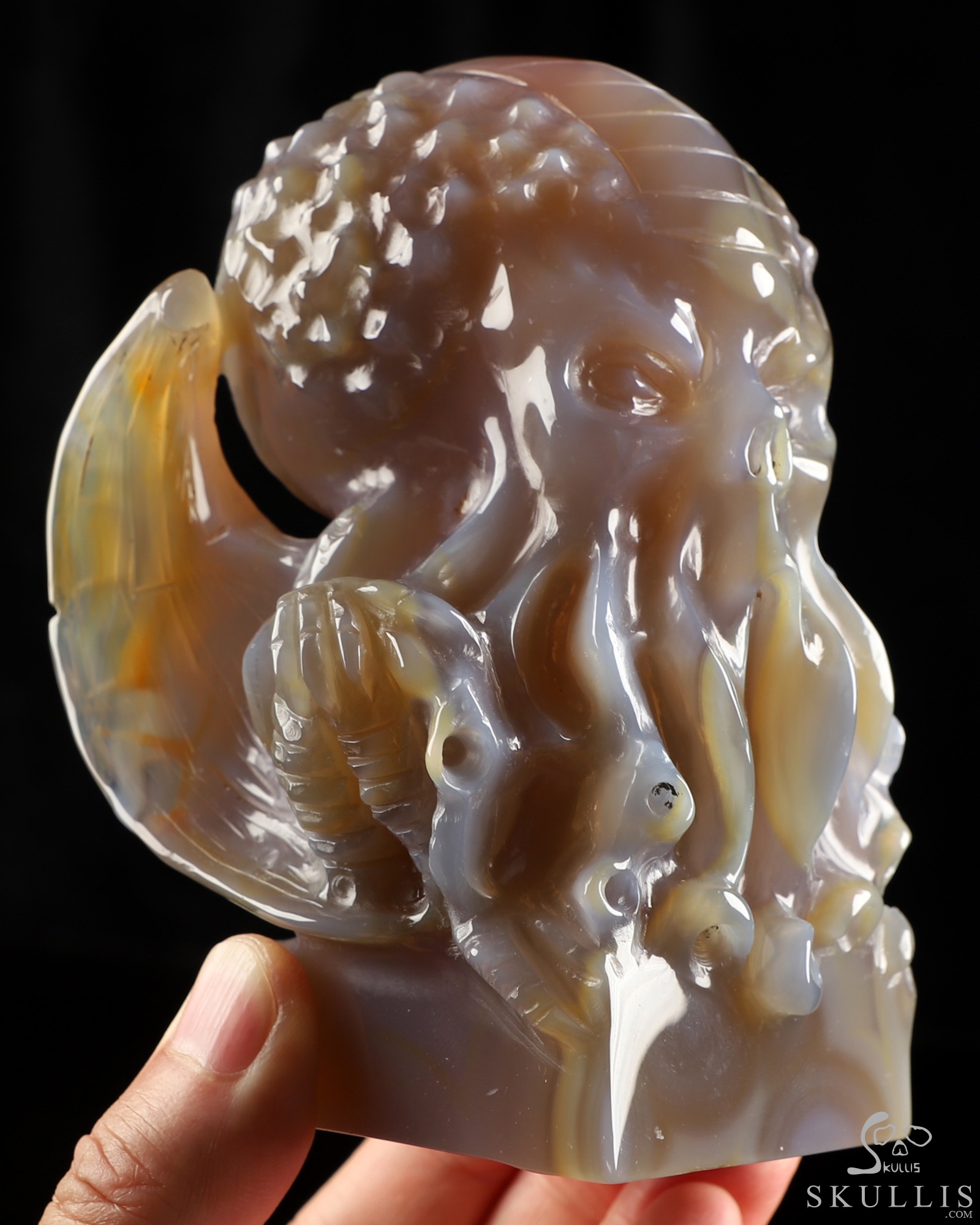 4.9" Premium Brazilian Agate Hand Carved Crystal Cthulhu Sculpture, Crystal Healing 4.9" Premium Brazilian Agate Hand Carved Crystal Cthulhu Sculpture, Crystal Healing