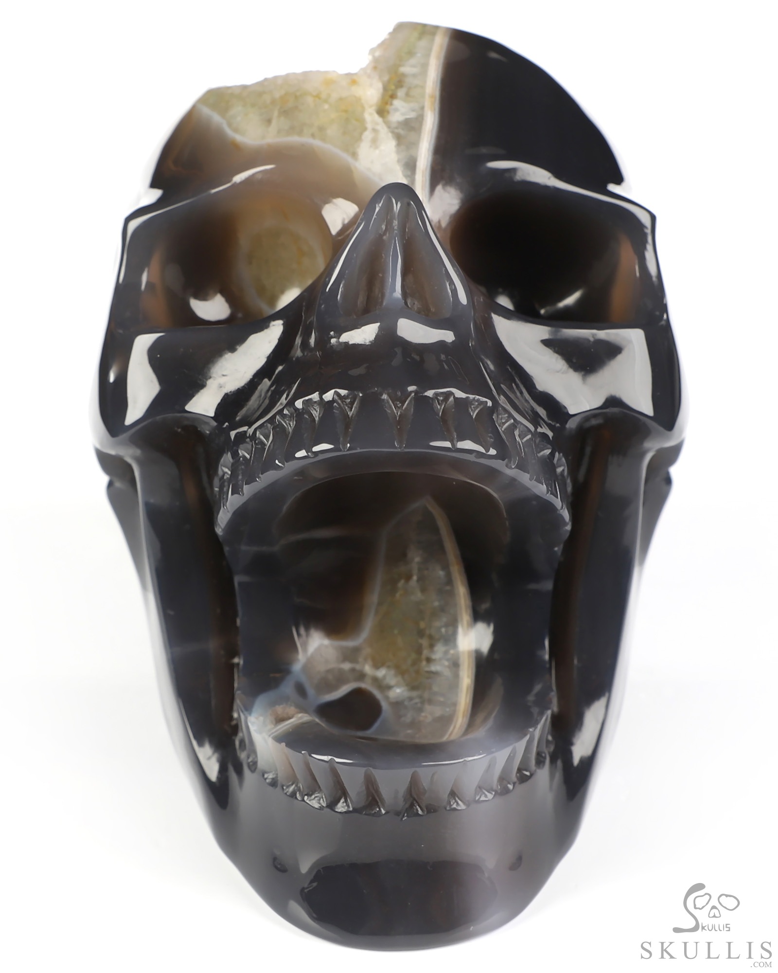 5.2" Agate Geode Hand Carved Laughing Crystal Skull Sculpture, Crystal Healing 5.2" Agate Geode Hand Carved Laughing Crystal Skull Sculpture, Crystal Healing