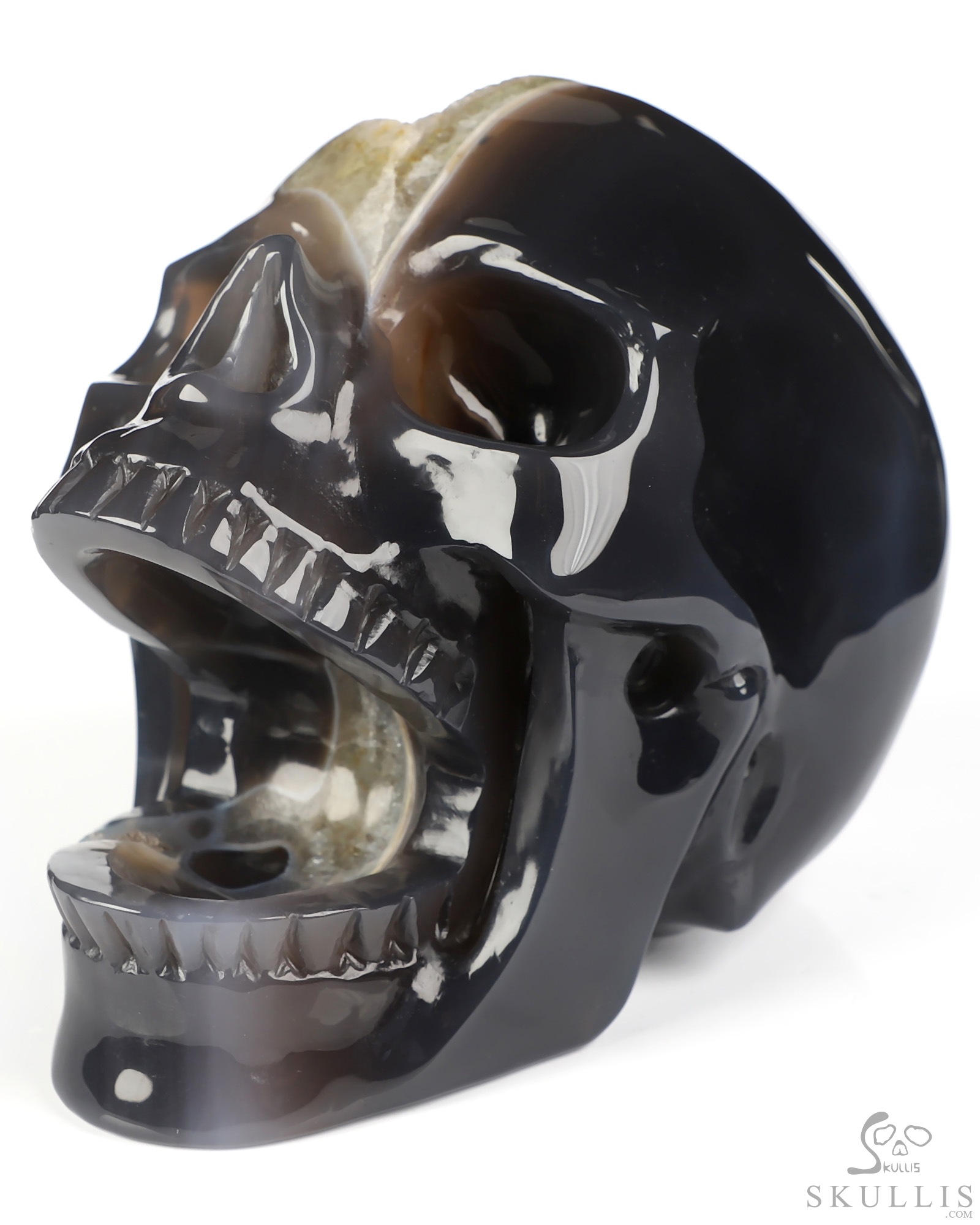 5.2" Agate Geode Hand Carved Laughing Crystal Skull Sculpture, Crystal Healing 5.2" Agate Geode Hand Carved Laughing Crystal Skull Sculpture, Crystal Healing