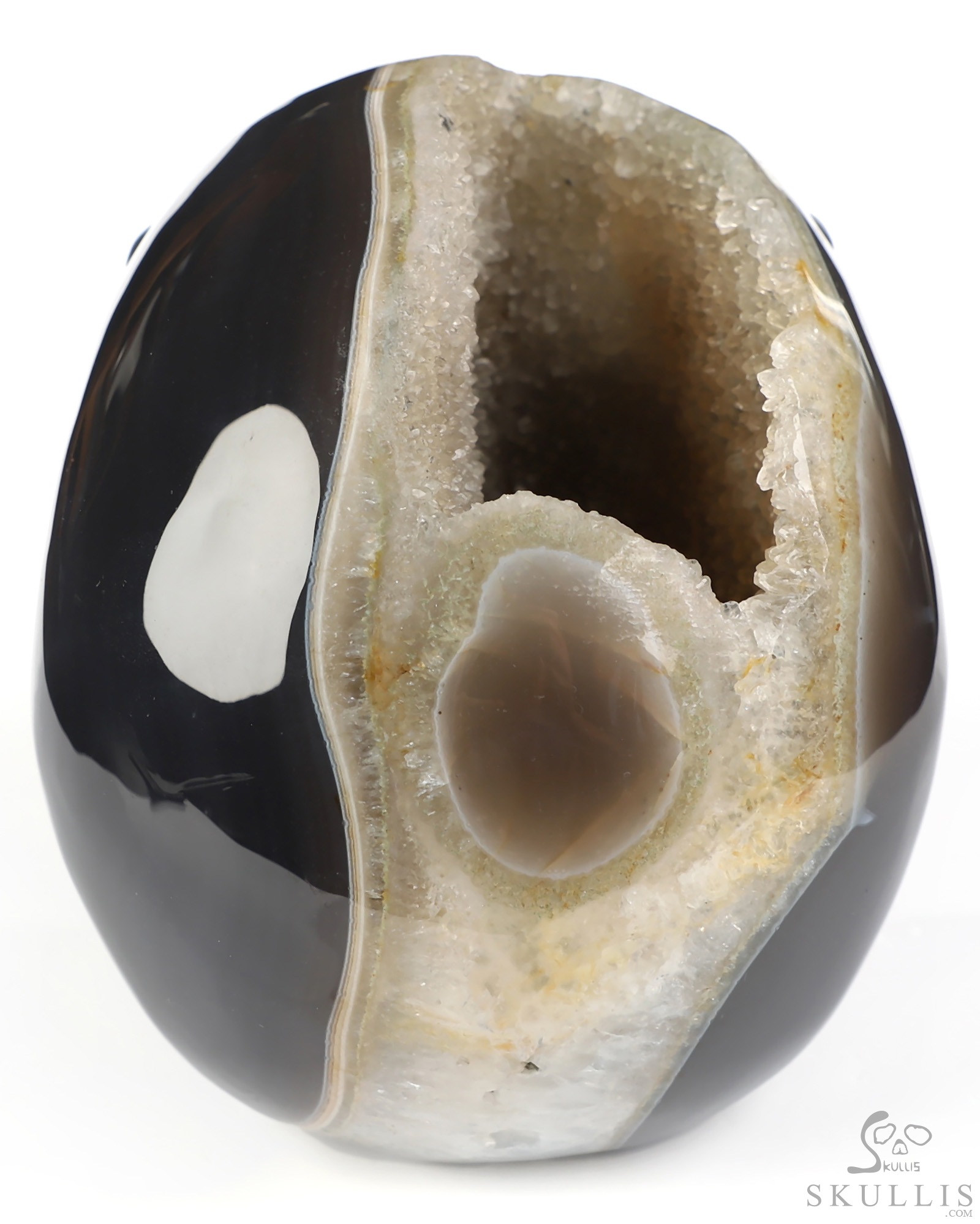 5.2" Agate Geode Hand Carved Laughing Crystal Skull Sculpture, Crystal Healing 5.2" Agate Geode Hand Carved Laughing Crystal Skull Sculpture, Crystal Healing