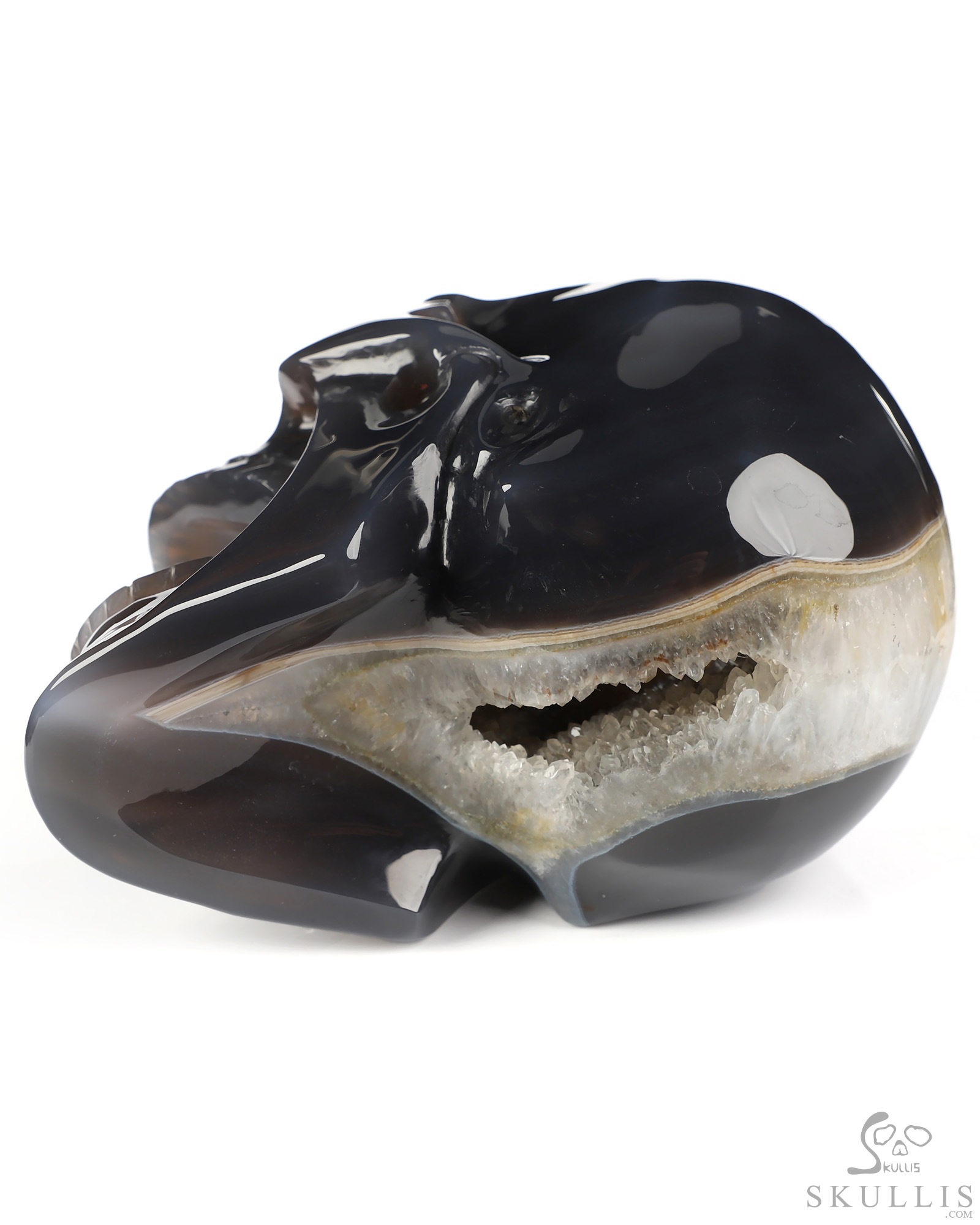 5.2" Agate Geode Hand Carved Laughing Crystal Skull Sculpture, Crystal Healing 5.2" Agate Geode Hand Carved Laughing Crystal Skull Sculpture, Crystal Healing