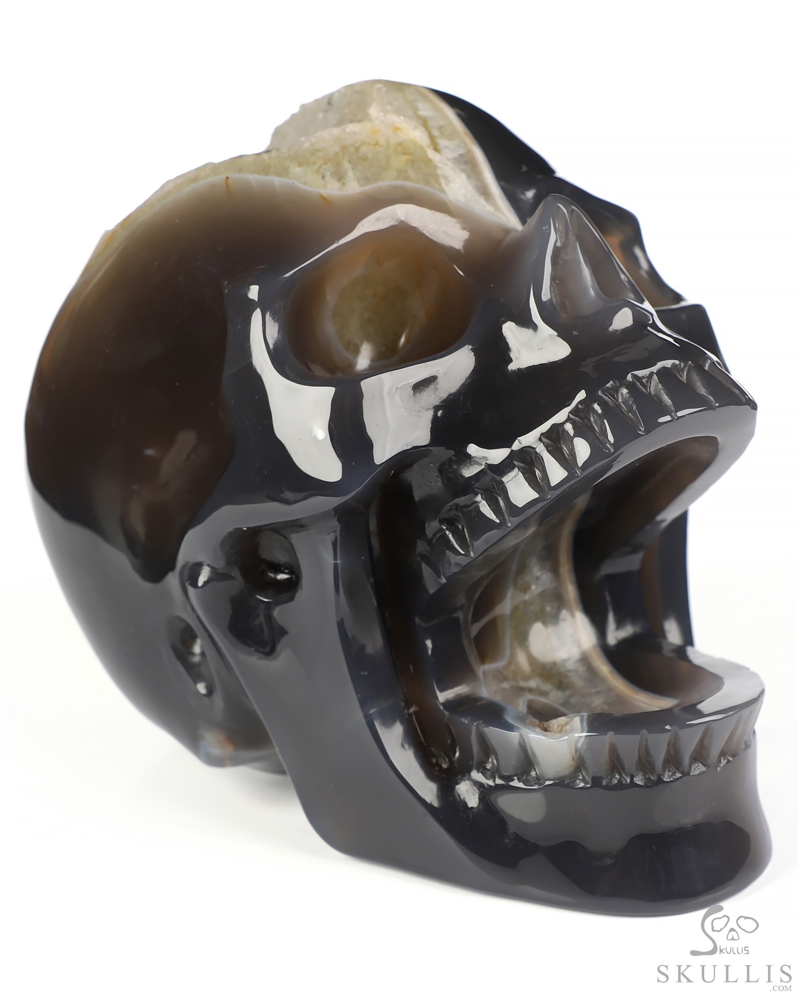 5.2" Agate Geode Hand Carved Laughing Crystal Skull Sculpture, Crystal Healing 5.2" Agate Geode Hand Carved Laughing Crystal Skull Sculpture, Crystal Healing