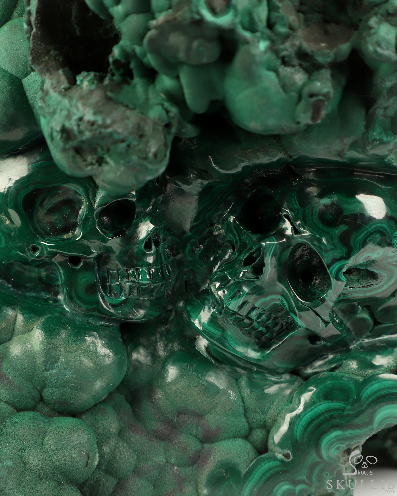 Gemstone 6.8" Malachite Hand Carved Crystal Skull Fine Art Sculpture, Crystal Healing Gemstone 6.8" Malachite Hand Carved Crystal Skull Fine Art Sculpture, Crystal Healing