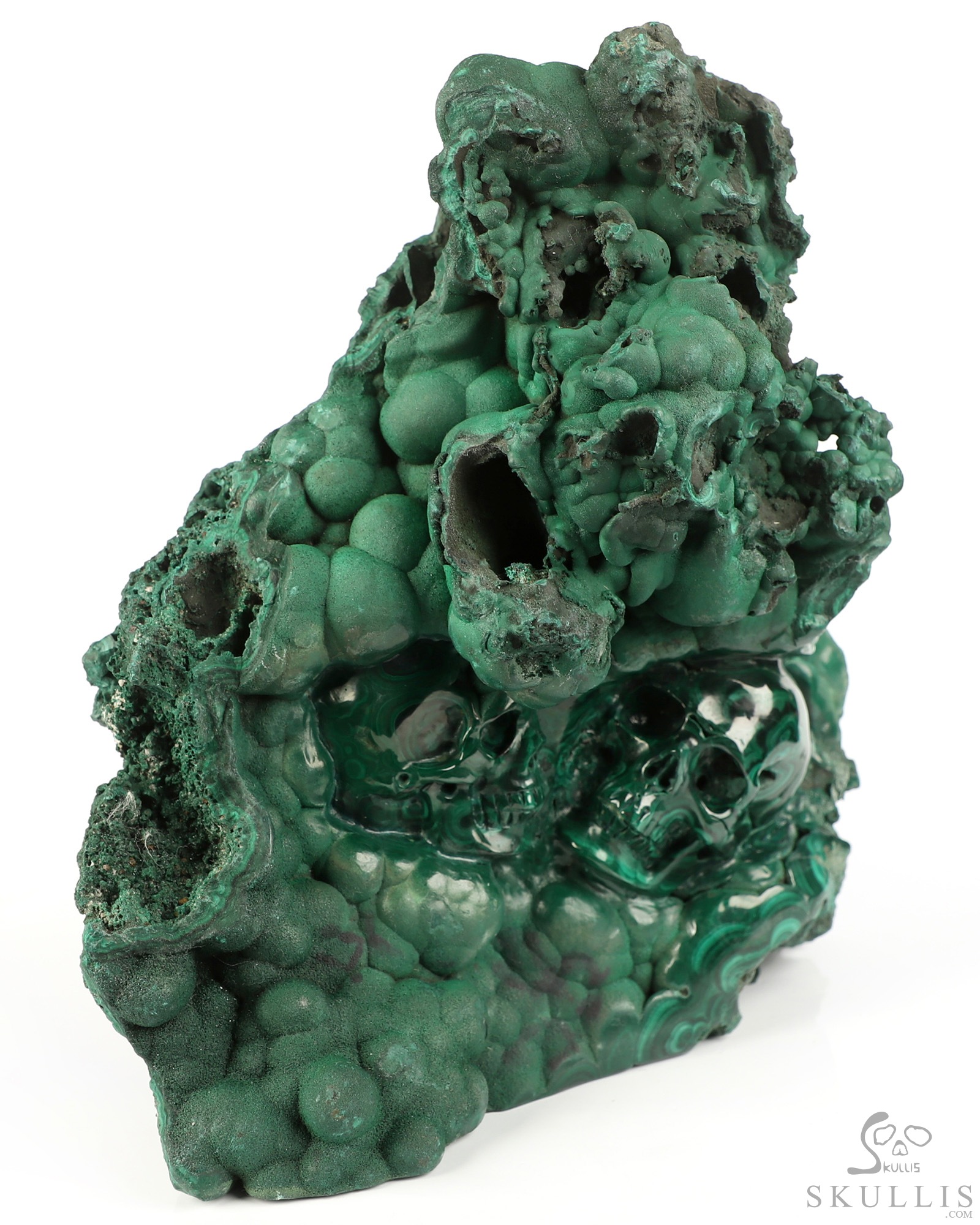 Gemstone 6.8" Malachite Hand Carved Crystal Skull Fine Art Sculpture, Crystal Healing Gemstone 6.8" Malachite Hand Carved Crystal Skull Fine Art Sculpture, Crystal Healing
