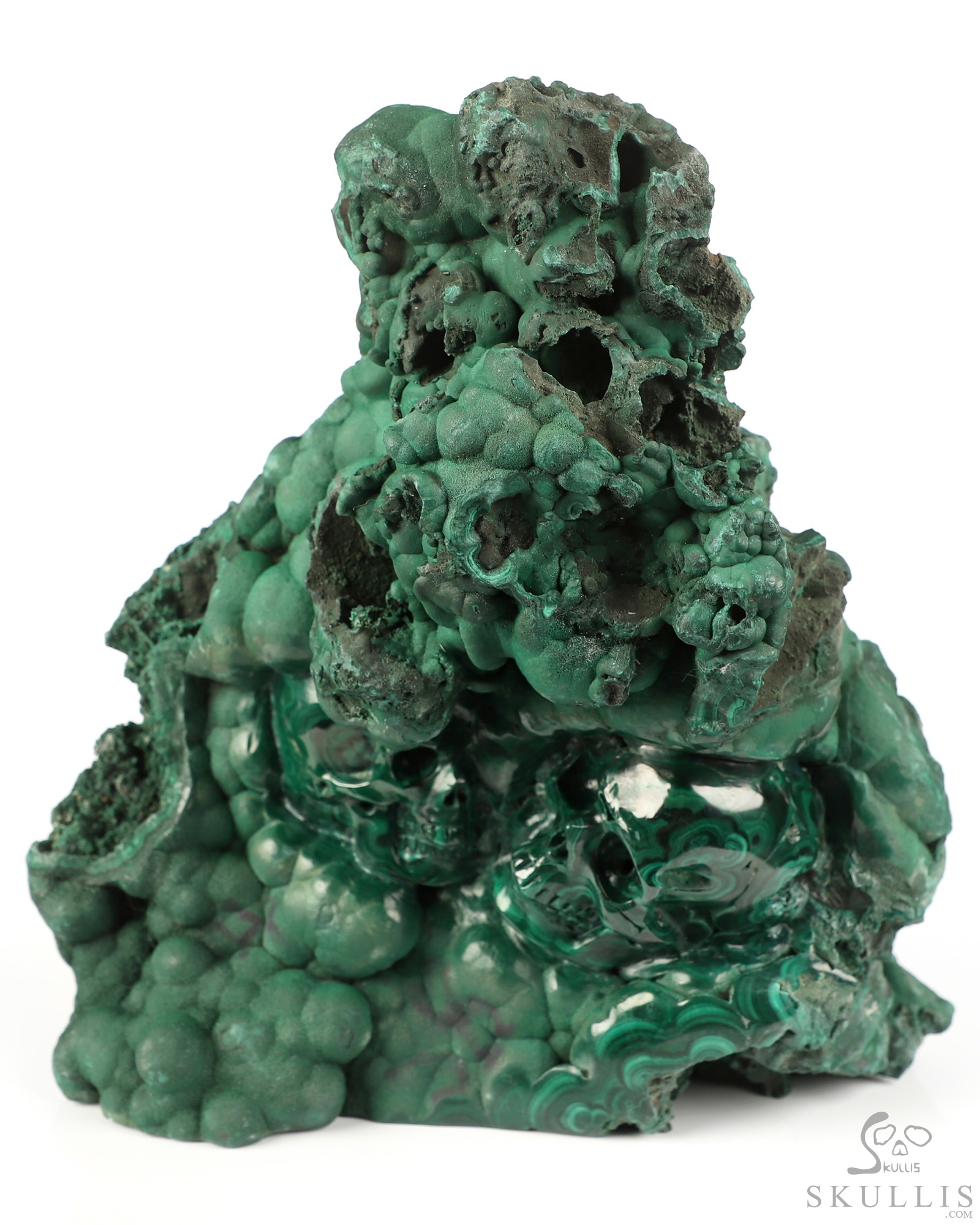 Gemstone 6.8" Malachite Hand Carved Crystal Skull Fine Art Sculpture, Crystal Healing Gemstone 6.8" Malachite Hand Carved Crystal Skull Fine Art Sculpture, Crystal Healing