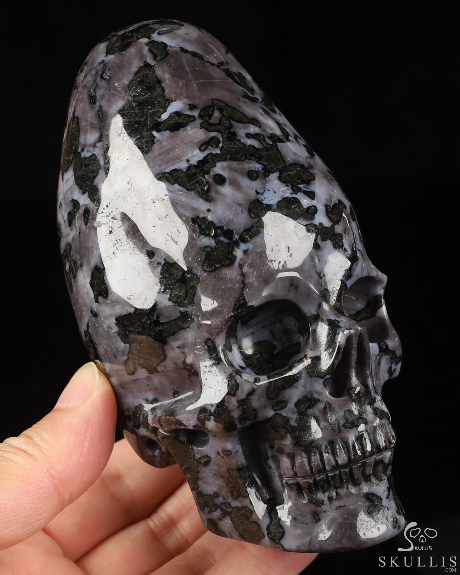 5.3" Gabbro Hand Carved Incan Crystal Skull Sculpture With Stand, Crystal Healing 5.3" Gabbro Hand Carved Incan Crystal Skull Sculpture With Stand, Crystal Healing