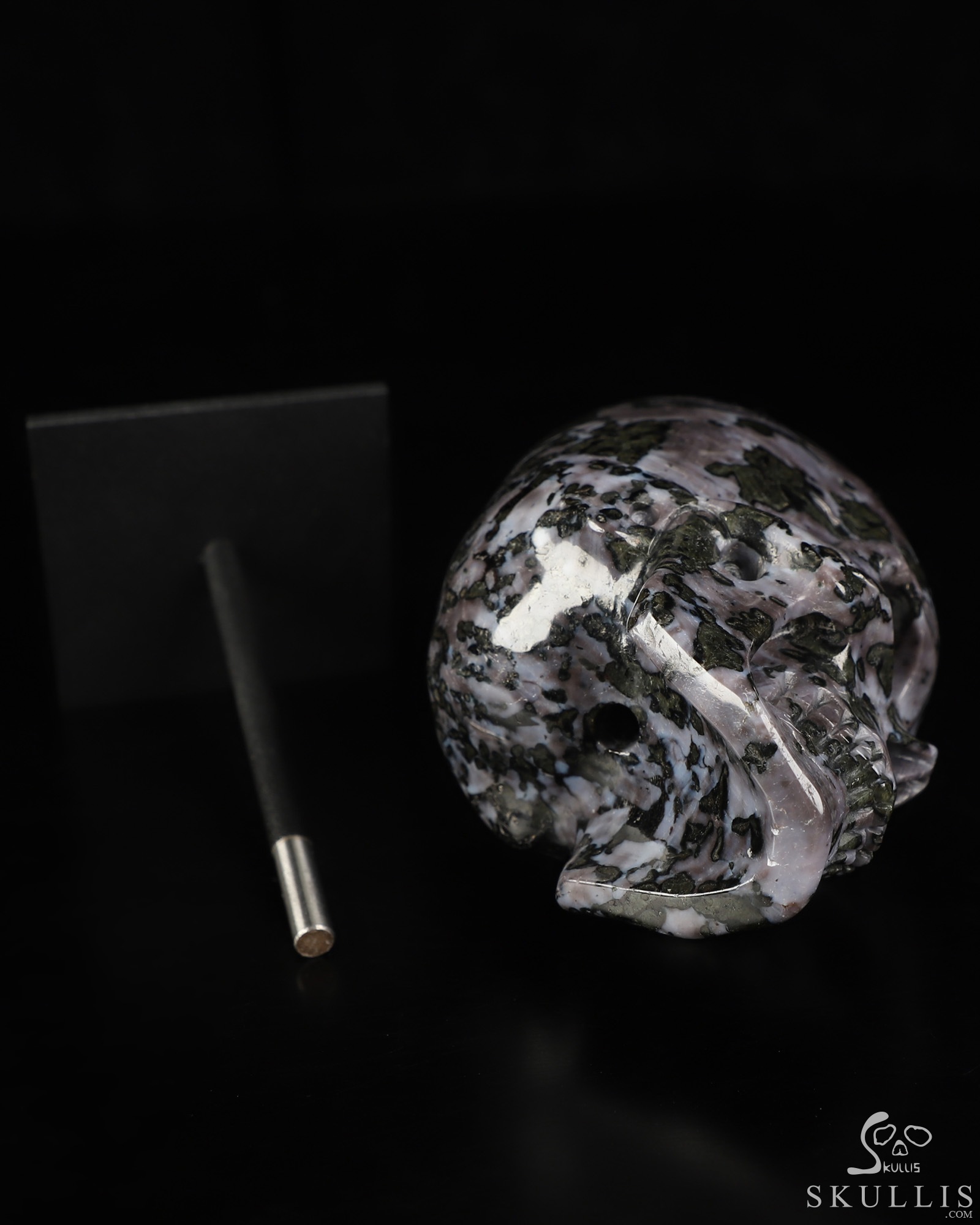 5.3" Gabbro Hand Carved Incan Crystal Skull Sculpture With Stand, Crystal Healing 5.3" Gabbro Hand Carved Incan Crystal Skull Sculpture With Stand, Crystal Healing