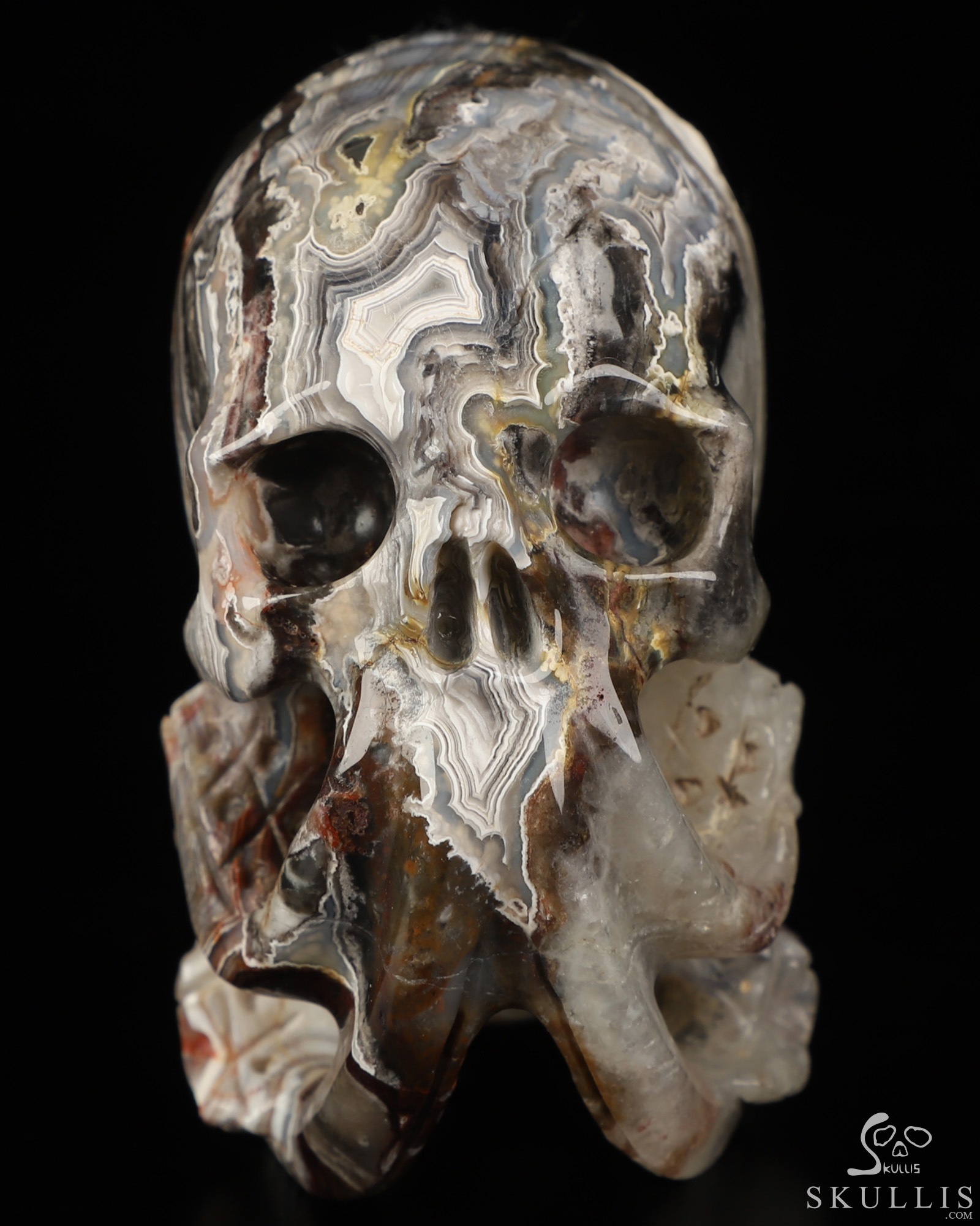 Gemstone 3.5" Red Crazy Lace Agate Hand Carved Nautiloid Cthulhu Crystal Skull Sculpture, Crystal Healing Gemstone 3.5" Red Crazy Lace Agate Hand Carved Nautiloid Cthulhu Crystal Skull Sculpture, Crystal Healing