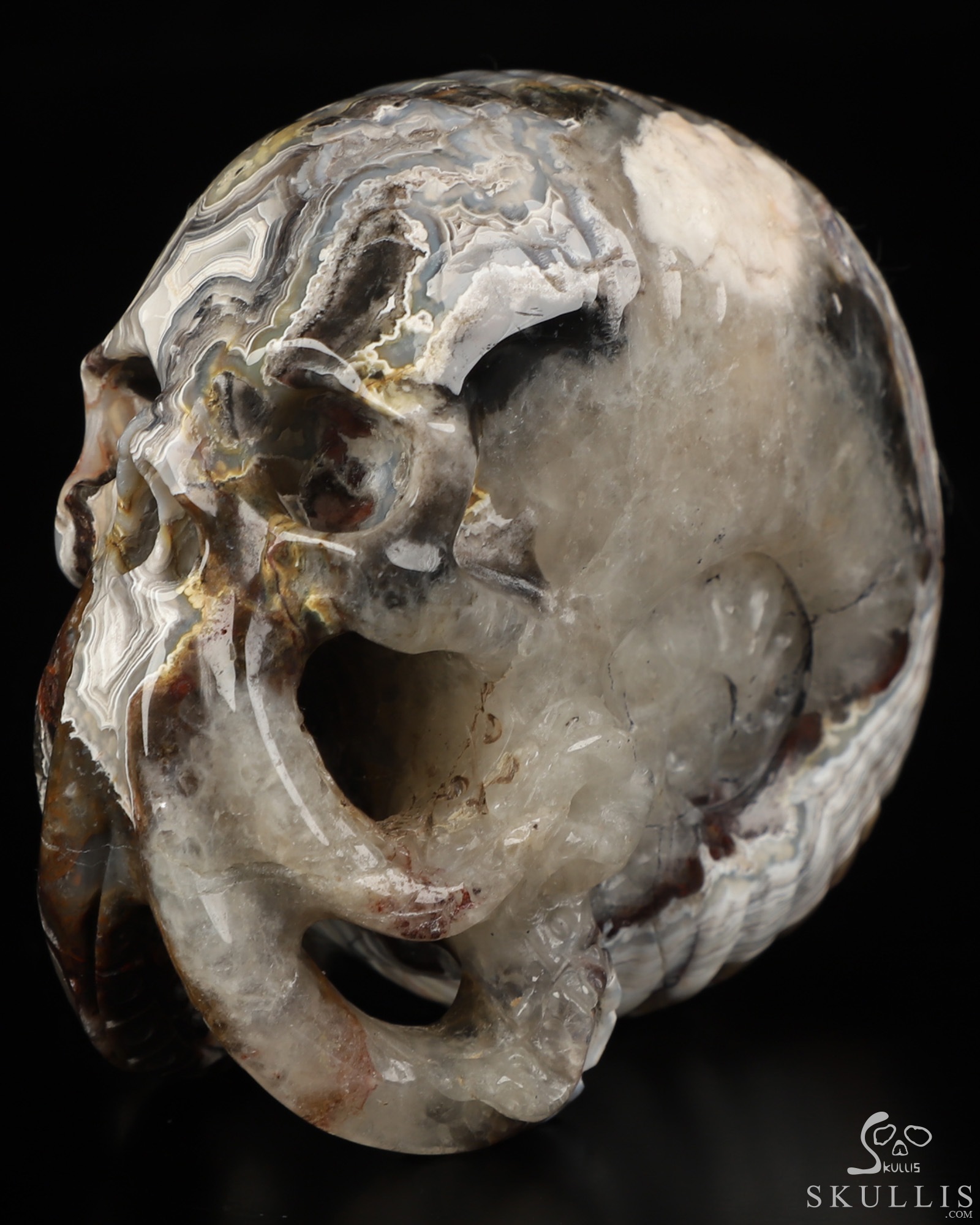 Gemstone 3.5" Red Crazy Lace Agate Hand Carved Nautiloid Cthulhu Crystal Skull Sculpture, Crystal Healing Gemstone 3.5" Red Crazy Lace Agate Hand Carved Nautiloid Cthulhu Crystal Skull Sculpture, Crystal Healing