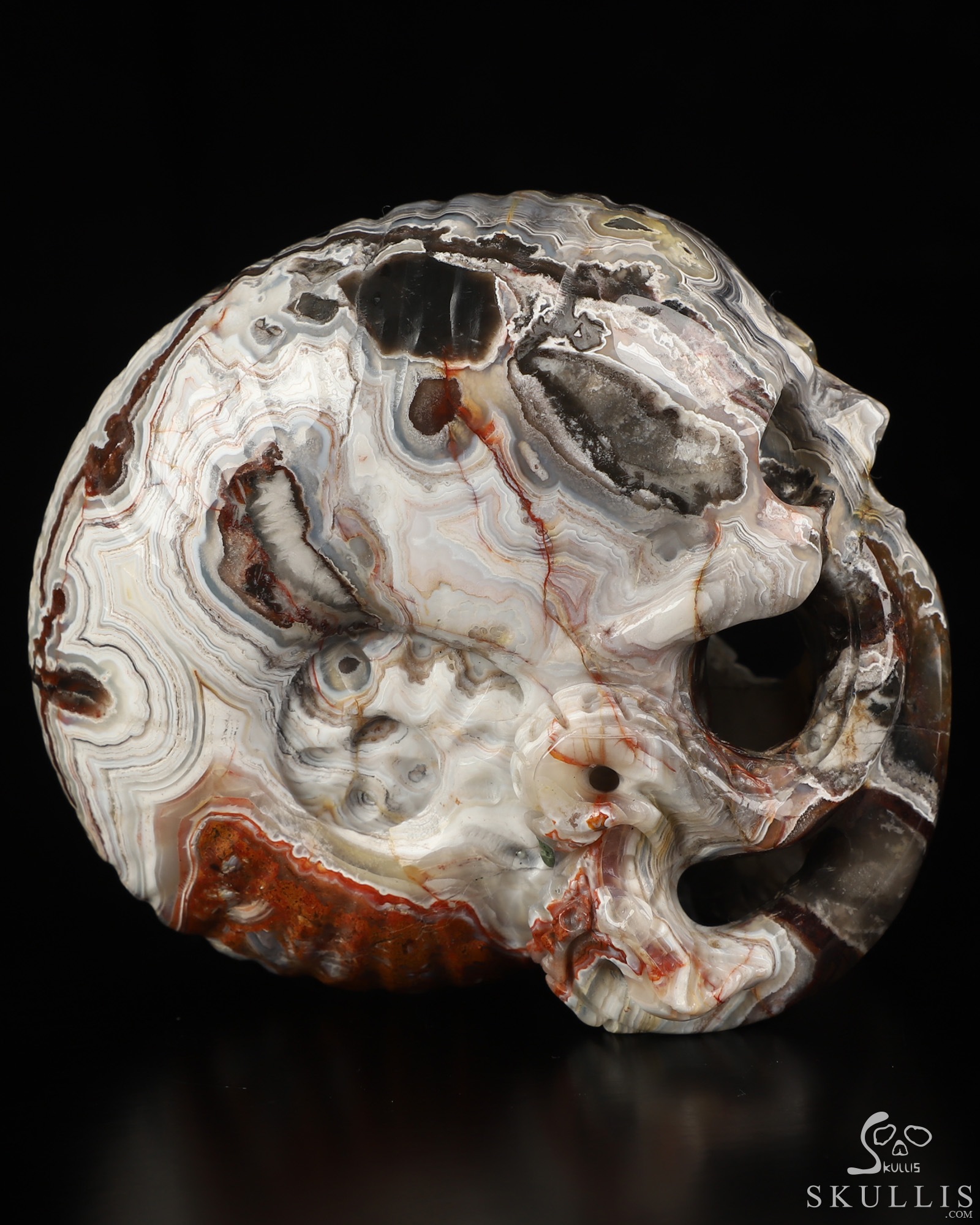 Gemstone 3.5" Red Crazy Lace Agate Hand Carved Nautiloid Cthulhu Crystal Skull Sculpture, Crystal Healing Gemstone 3.5" Red Crazy Lace Agate Hand Carved Nautiloid Cthulhu Crystal Skull Sculpture, Crystal Healing
