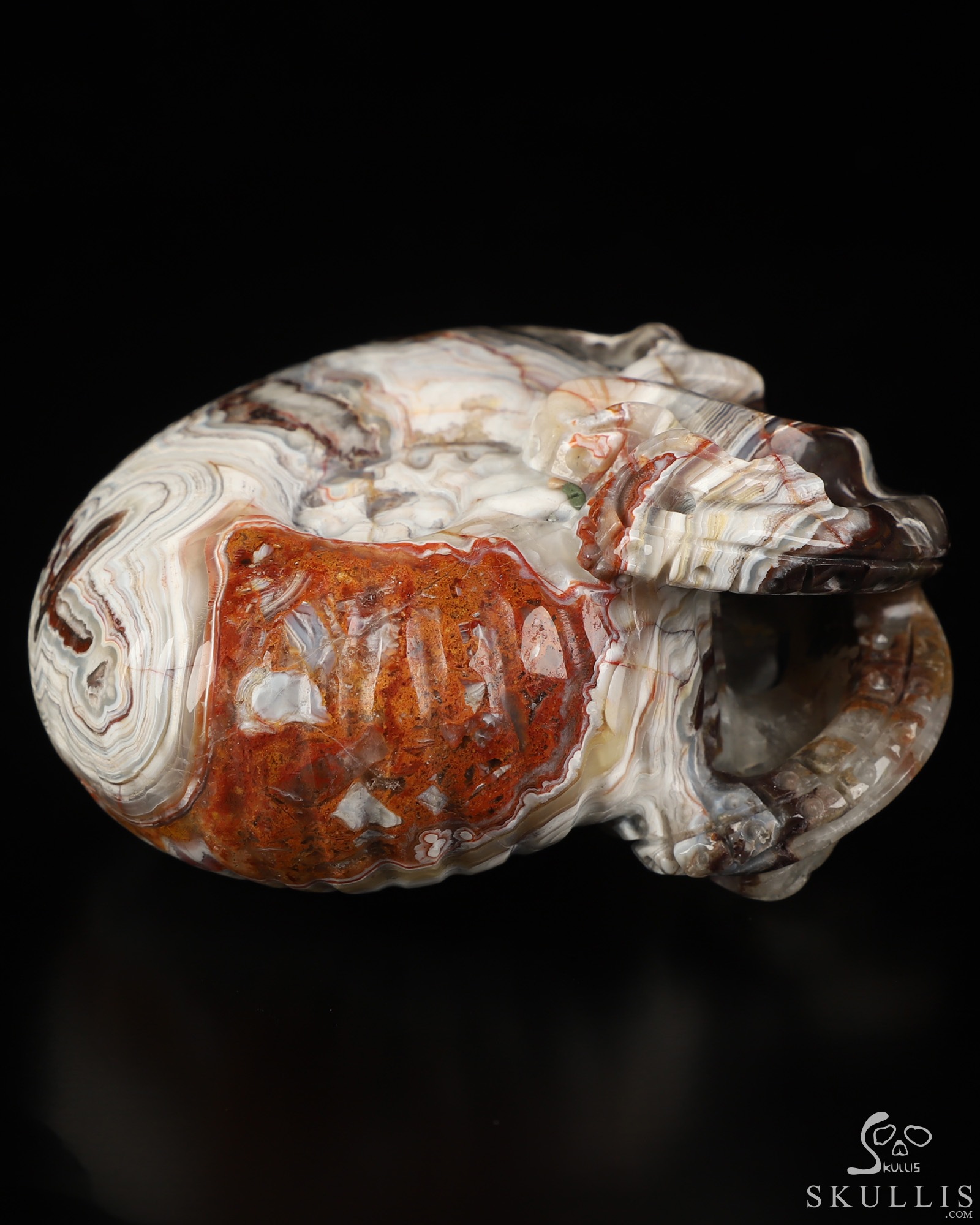 Gemstone 3.5" Red Crazy Lace Agate Hand Carved Nautiloid Cthulhu Crystal Skull Sculpture, Crystal Healing Gemstone 3.5" Red Crazy Lace Agate Hand Carved Nautiloid Cthulhu Crystal Skull Sculpture, Crystal Healing