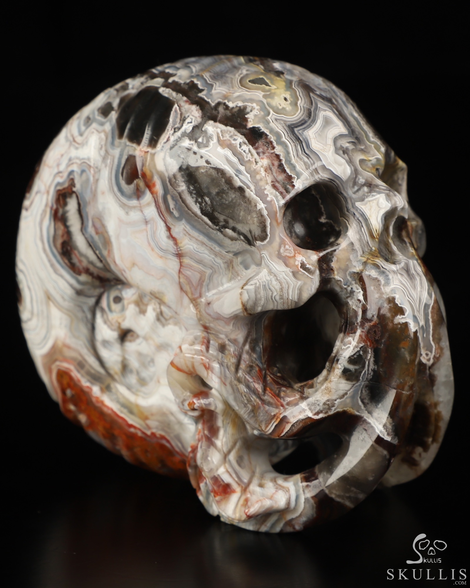 Gemstone 3.5" Red Crazy Lace Agate Hand Carved Nautiloid Cthulhu Crystal Skull Sculpture, Crystal Healing Gemstone 3.5" Red Crazy Lace Agate Hand Carved Nautiloid Cthulhu Crystal Skull Sculpture, Crystal Healing
