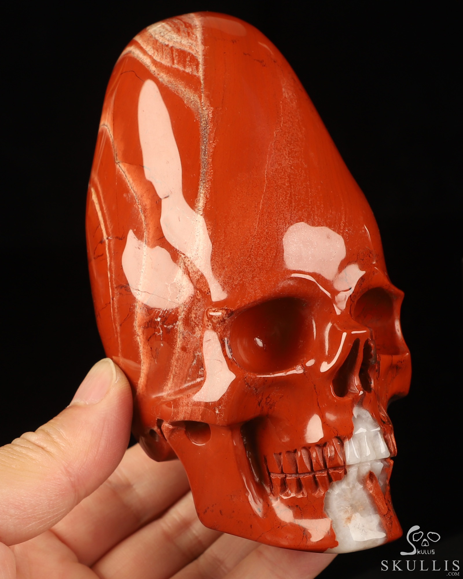 5.3" Red Jasper Hand Carved Incan Crystal Skull Sculpture With Stand, Crystal Healing 5.3" Red Jasper Hand Carved Incan Crystal Skull Sculpture With Stand, Crystal Healing