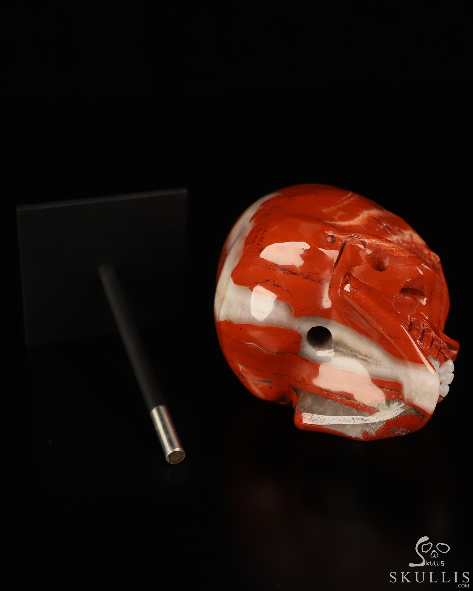 5.3" Red Jasper Hand Carved Incan Crystal Skull Sculpture With Stand, Crystal Healing 5.3" Red Jasper Hand Carved Incan Crystal Skull Sculpture With Stand, Crystal Healing