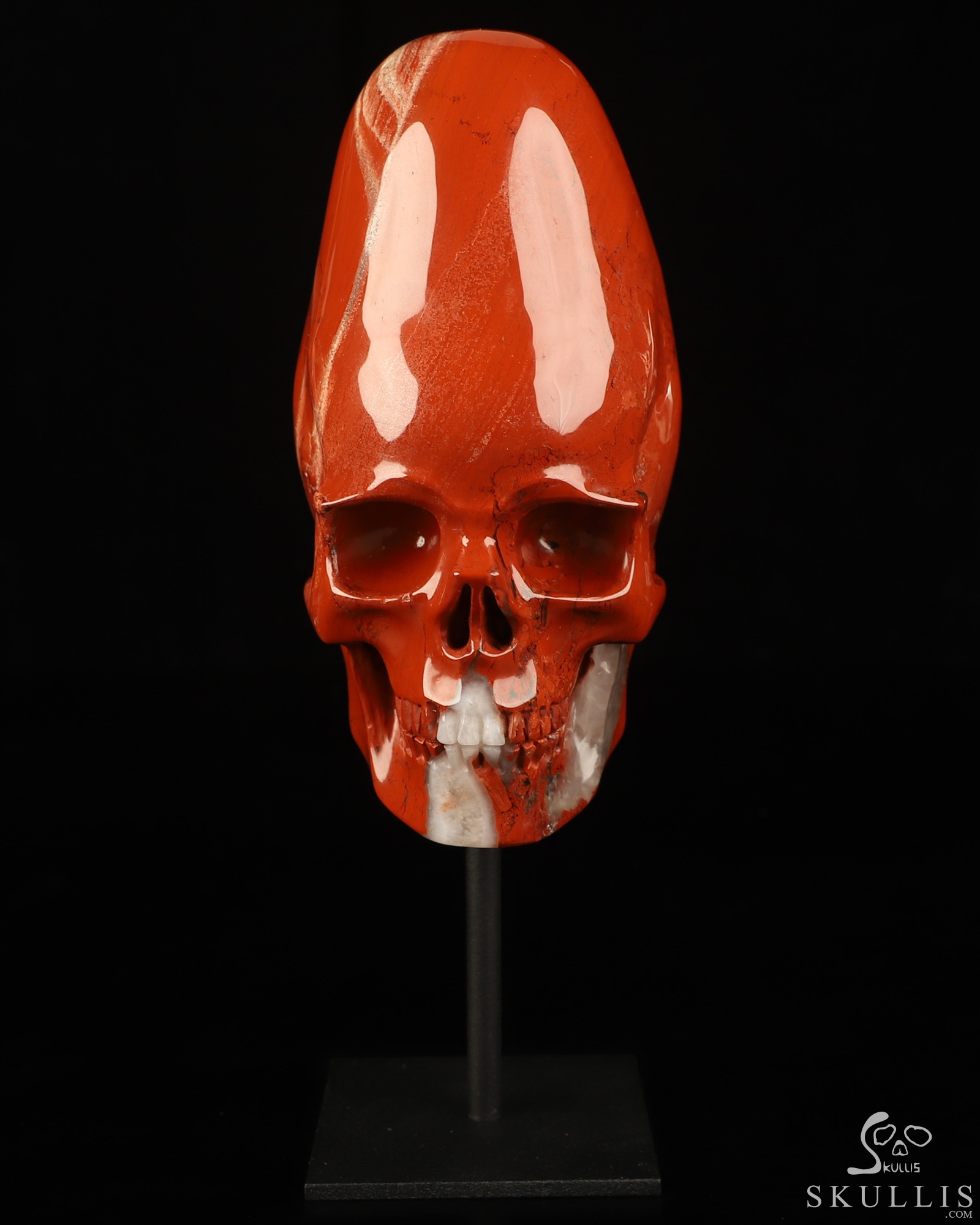 5.3" Red Jasper Hand Carved Incan Crystal Skull Sculpture With Stand, Crystal Healing 5.3" Red Jasper Hand Carved Incan Crystal Skull Sculpture With Stand, Crystal Healing